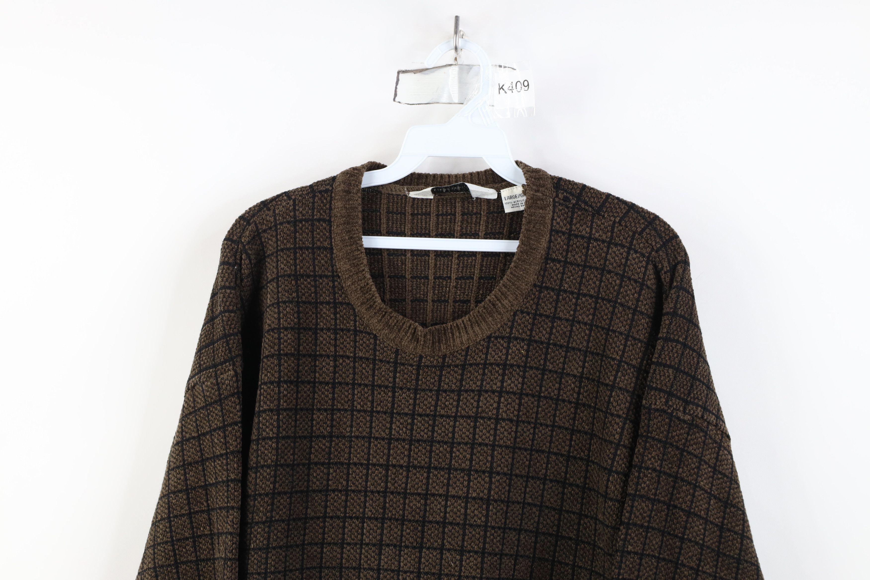 Vintage Vintage 90s Streetwear Fleece Crewneck Sweater Brown Plaid Size US L / EU 52-54 / 3 - 2 Thumbnail
