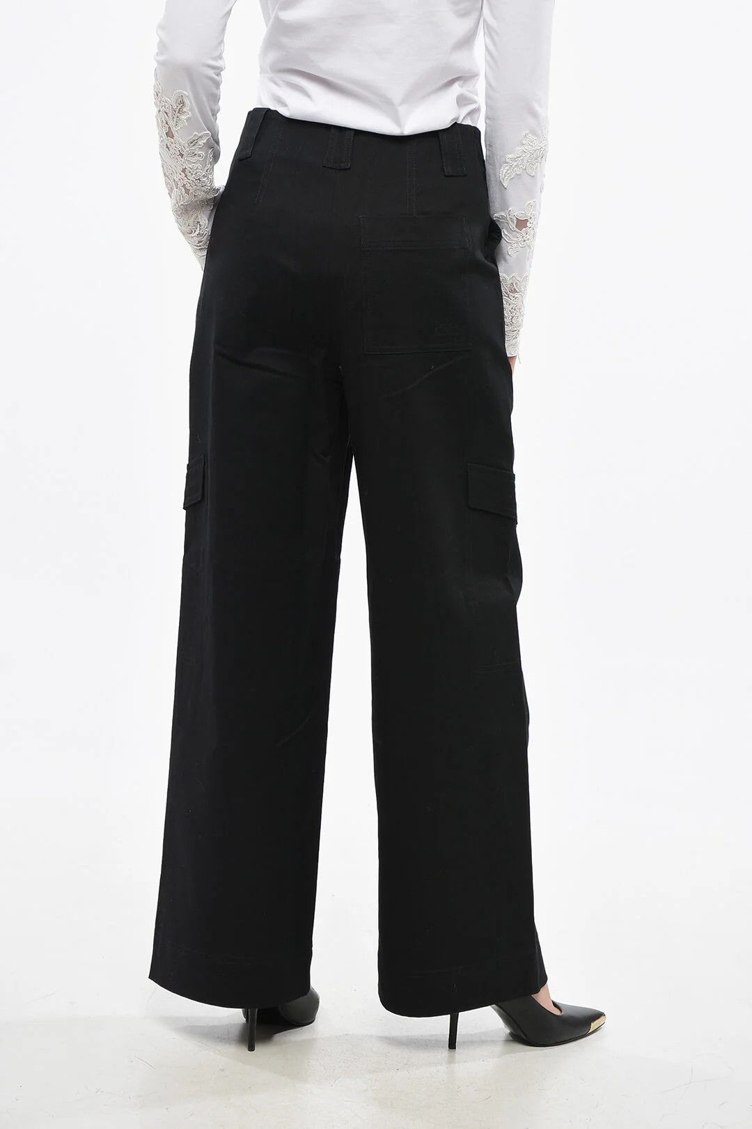 Ganni og1mm0426 Dark-Wash High-Waist Cargo Jeans in Black Size 27" / US 4 / IT 40 - 2 Thumbnail