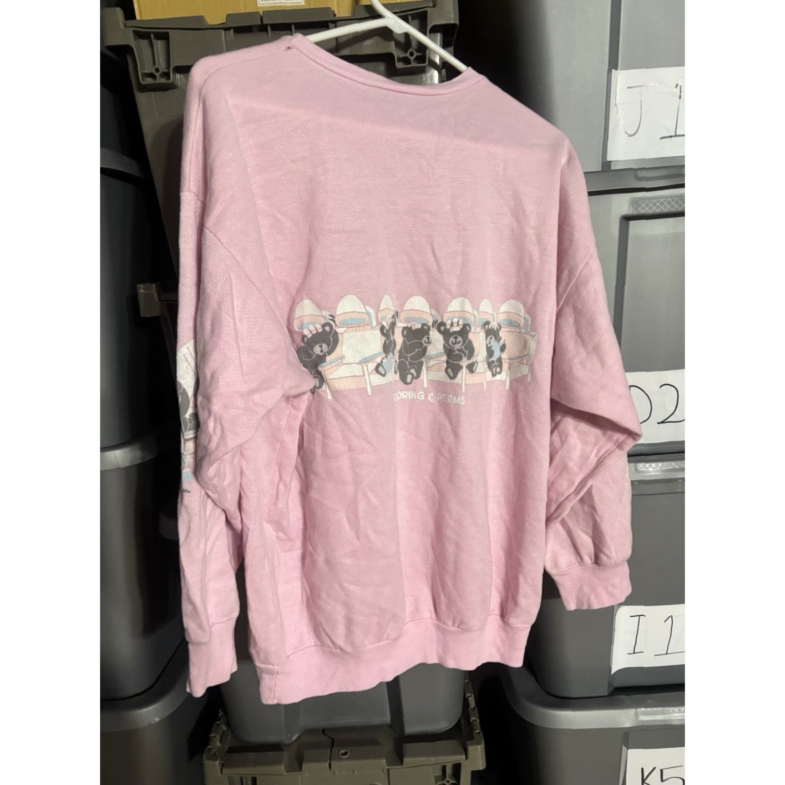 Pinko VINTAGE Bear Pink Raglan Sweatshirt Women’s Large L Pink Bear Graphic Print 80s 70s Bassett Walker Size L / US 10 / IT 46 - 2 Thumbnail