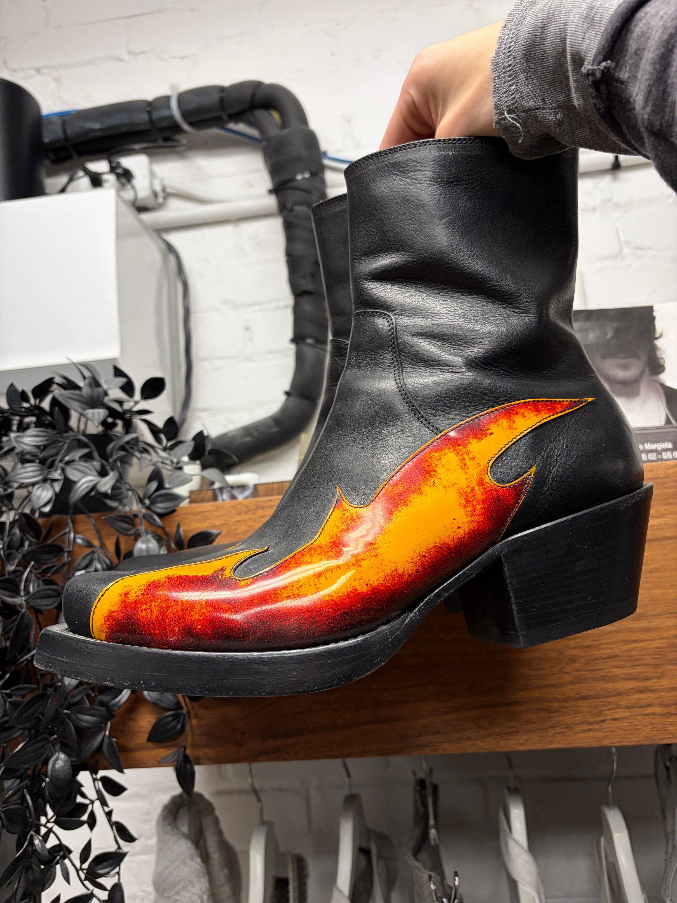 Vetements Vetements Flame Appliqué Black Leather Cuban Heel Boots Size US 8 / EU 41 - 1 Thumbnail