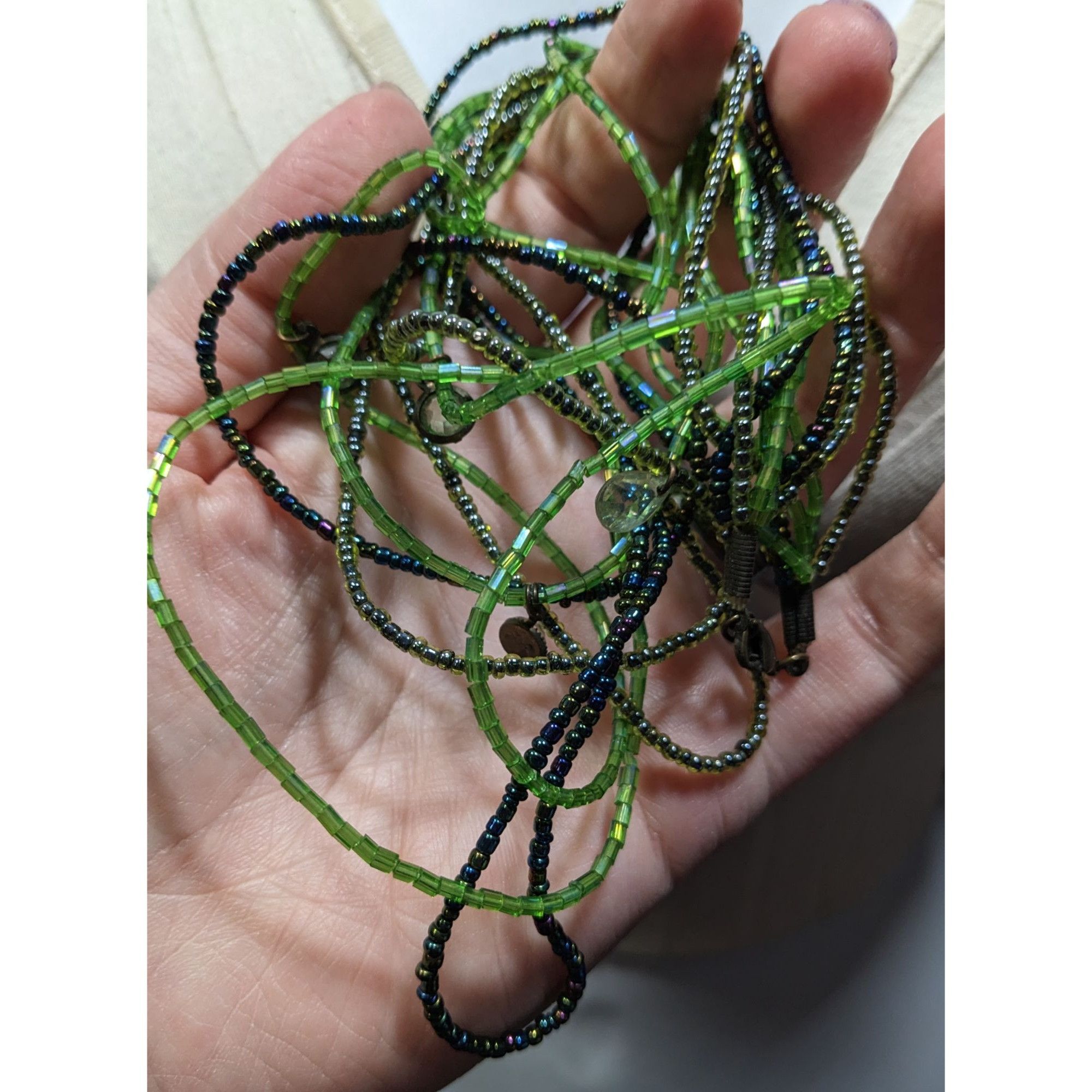 Other Wiggly Fantasy Green Glass Beaded Layered Necklace With Smal Size ONE SIZE - 3 Thumbnail