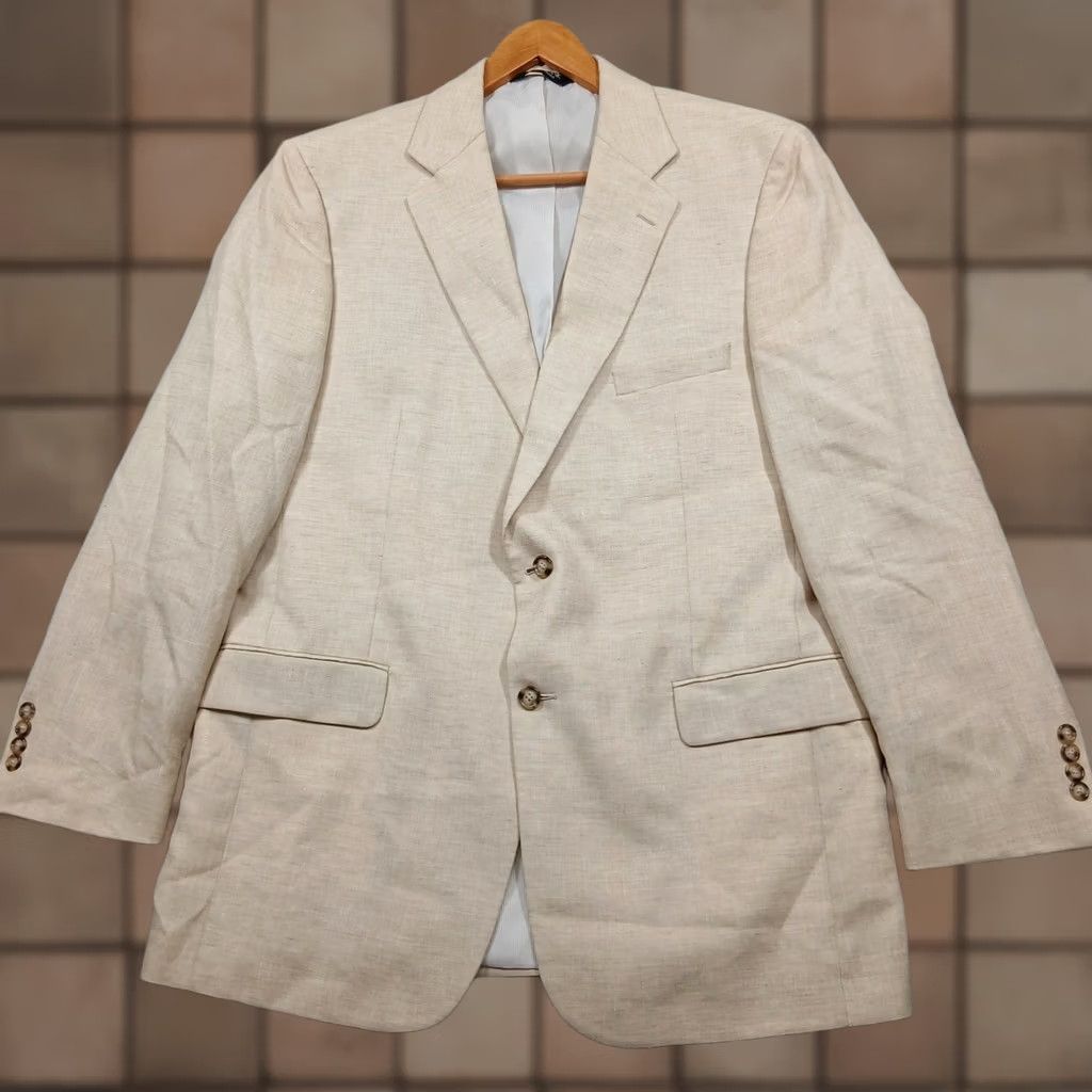 Jos. A. Bank Jos. A. Bank Men's Beige Linen Wool Blend Two Button Sport Coat Blazer 44L Size 44R - 1 Thumbnail