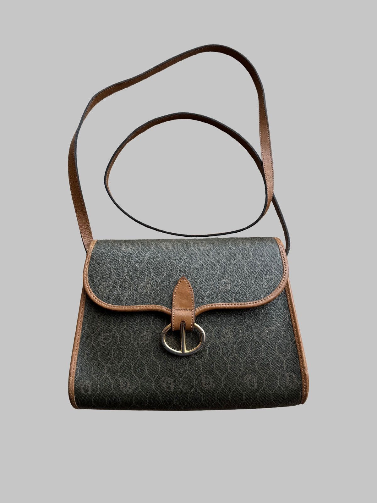 Dior Christian Dior Vintage Khaki Honeycomb Canvas Leather Bag Size ONE SIZE - 1 Thumbnail