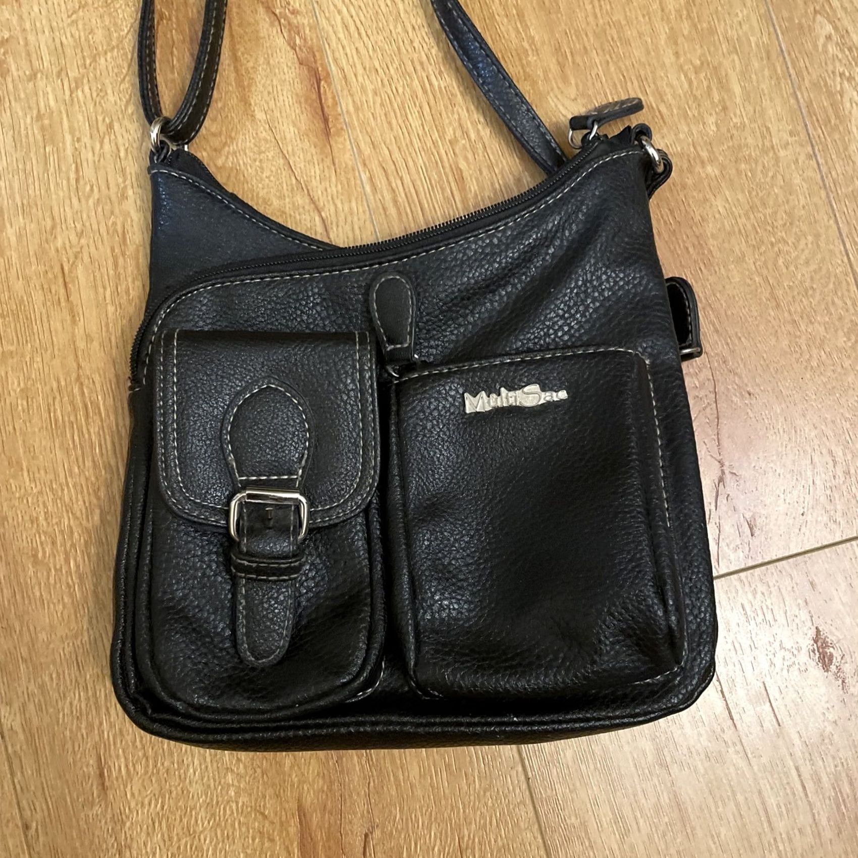 Vintage VINTAGE MultiSac Crossbody Purse Black Faux Leather Medium Adjustable Travel Roomy Women XS? Size ONE SIZE - 2 Thumbnail
