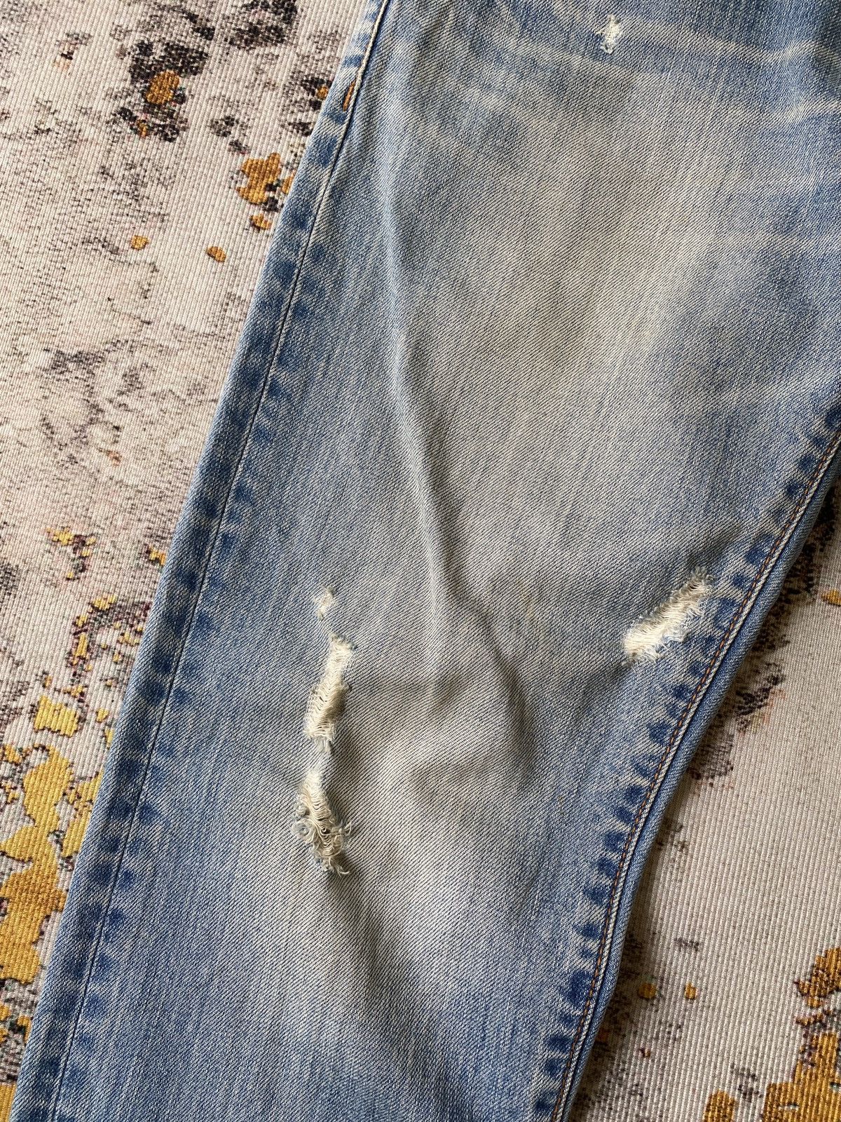 Tete Homme Tete Homme Issey Miyake Faded Blue Studded Distressed Denim Size US 31 - 6 Thumbnail