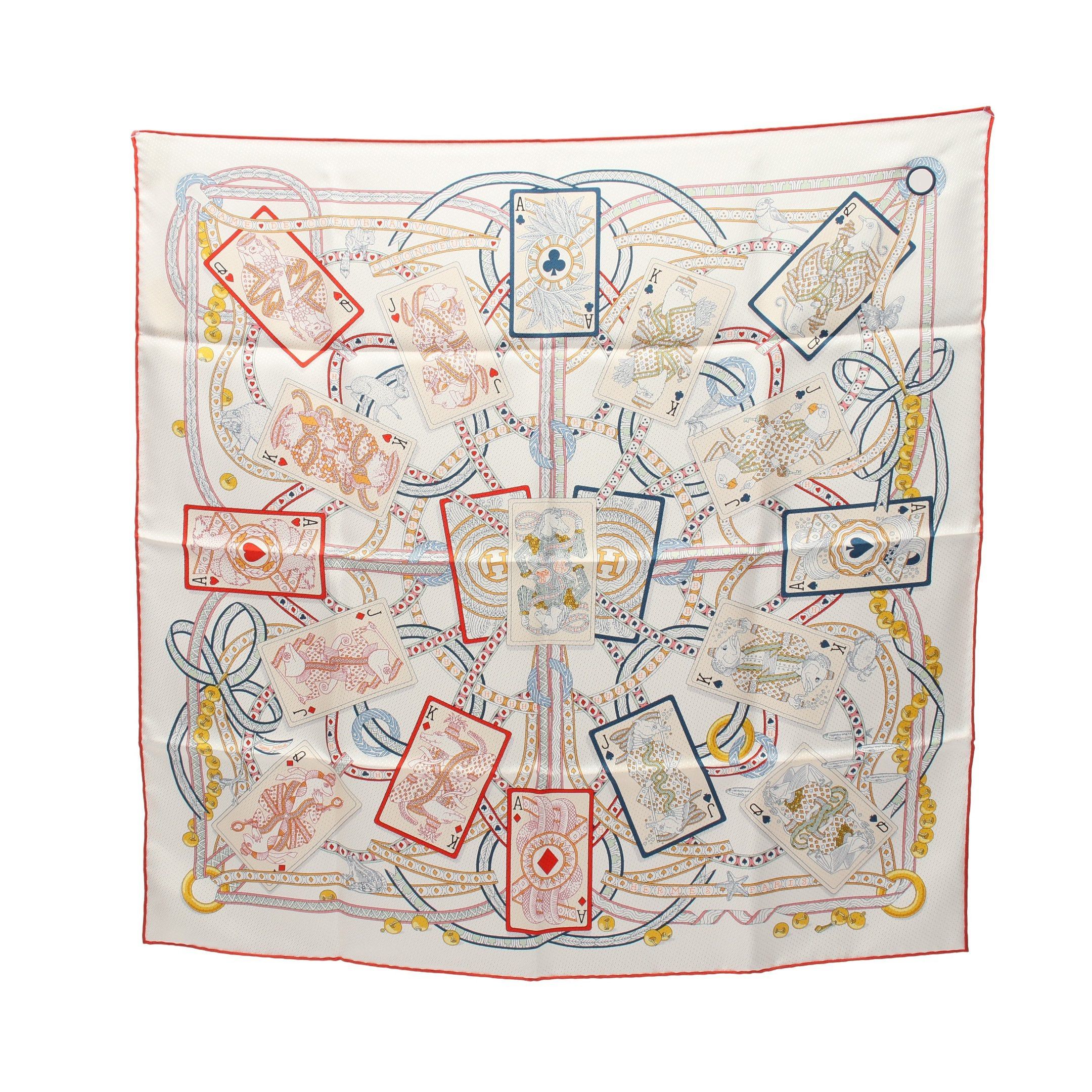 image of Hermes Carres 70 Dame De Coeur Scarf Silk White Multicolor, Women's