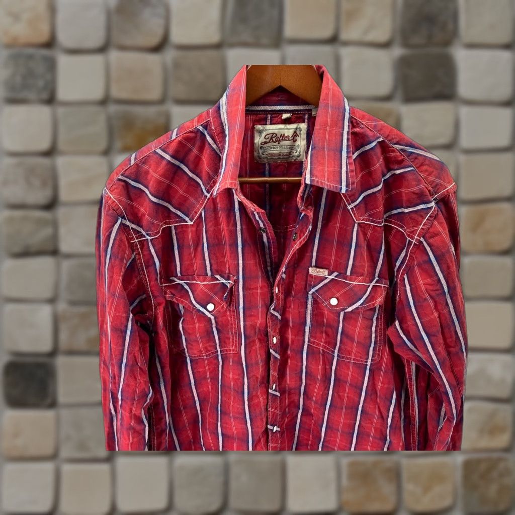 Vintage Rafter C Western Cowboy Shirt Mens L Red Plaid Snap Front Long Sleeve Pockets Logo Size US L / EU 52-54 / 3 - 1 Thumbnail