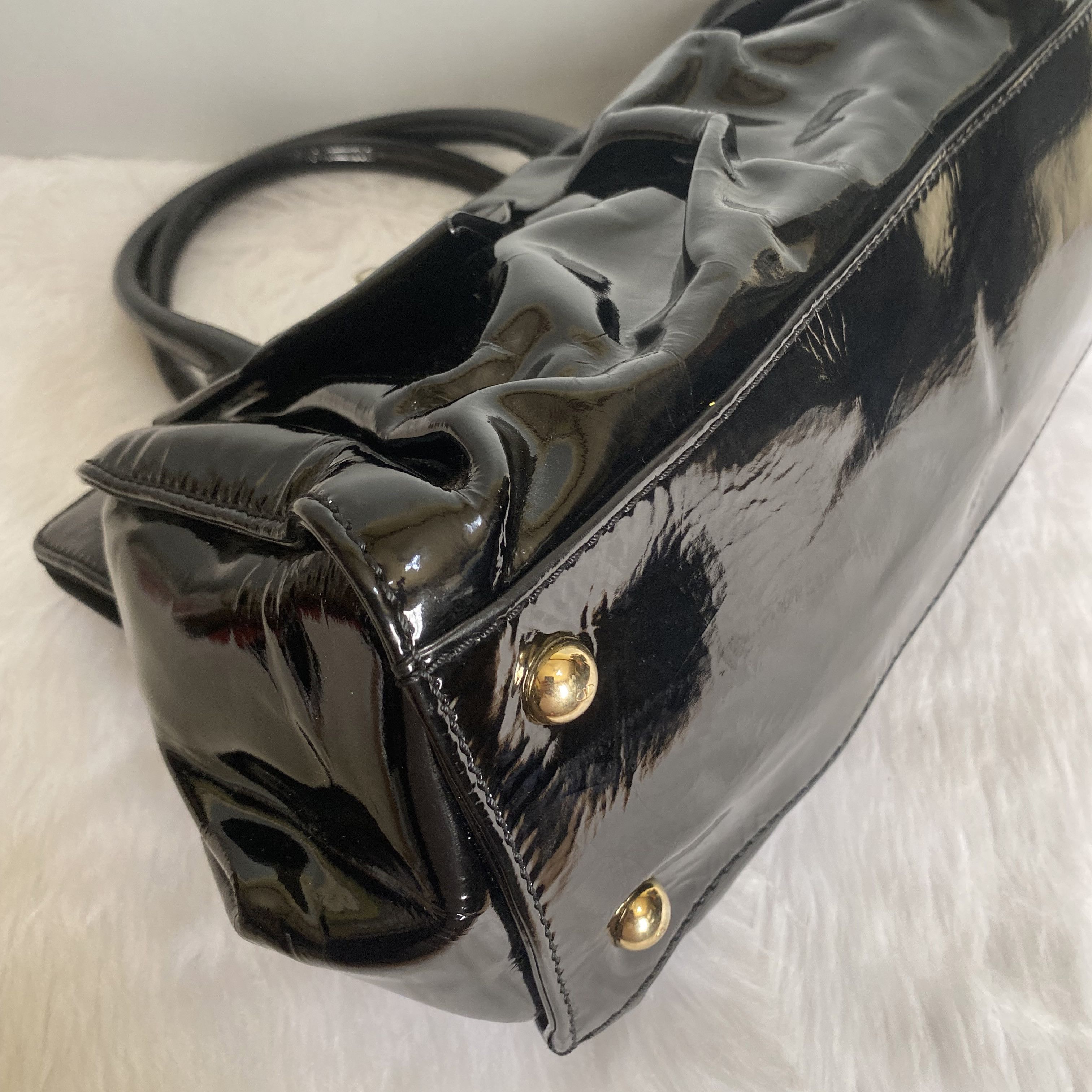Valentino × Vintage Vintage Black Bow Patent Leather Top Handle Satchel Bag Size ONE SIZE - 8 Thumbnail