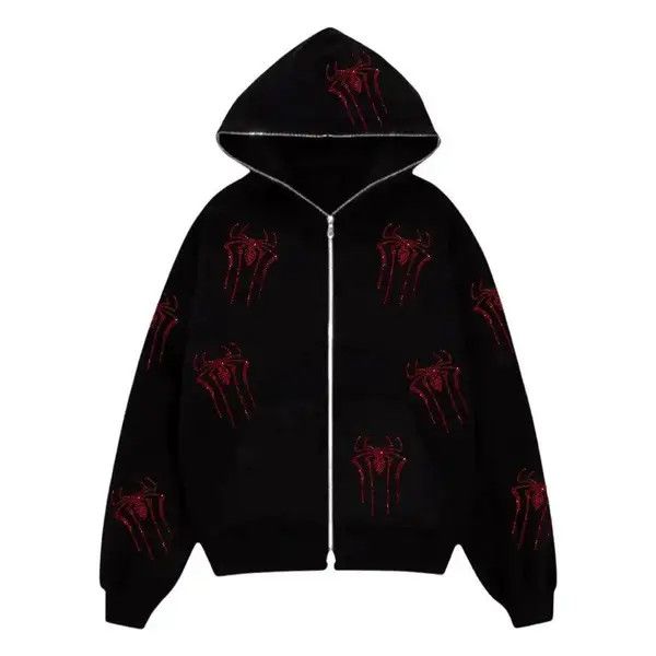 VIBE Rhinestone Zip y2k Hoodie Spider Web Gothic Punk Style Size US M / EU 48-50 / 2 - 1 Thumbnail