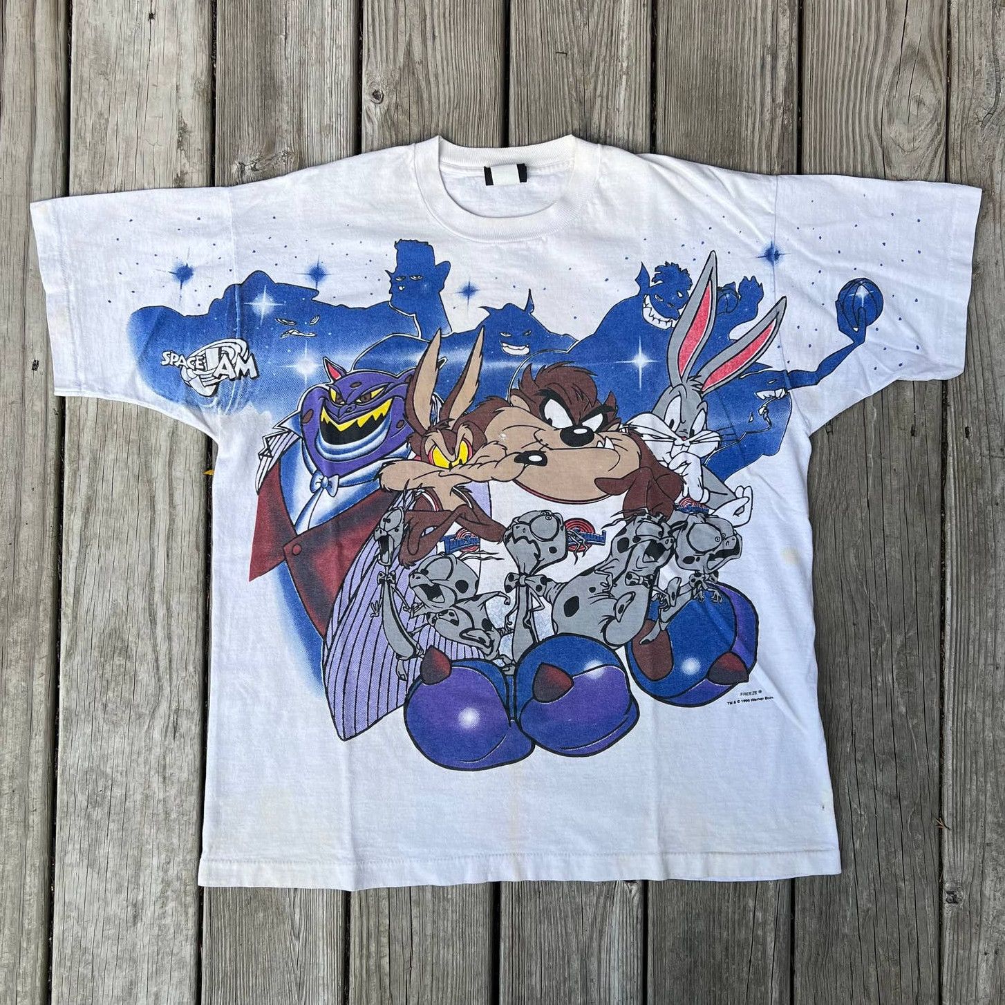 Vintage 1996 outlets Space Jam Shirt All Over Print Vintage Size XL