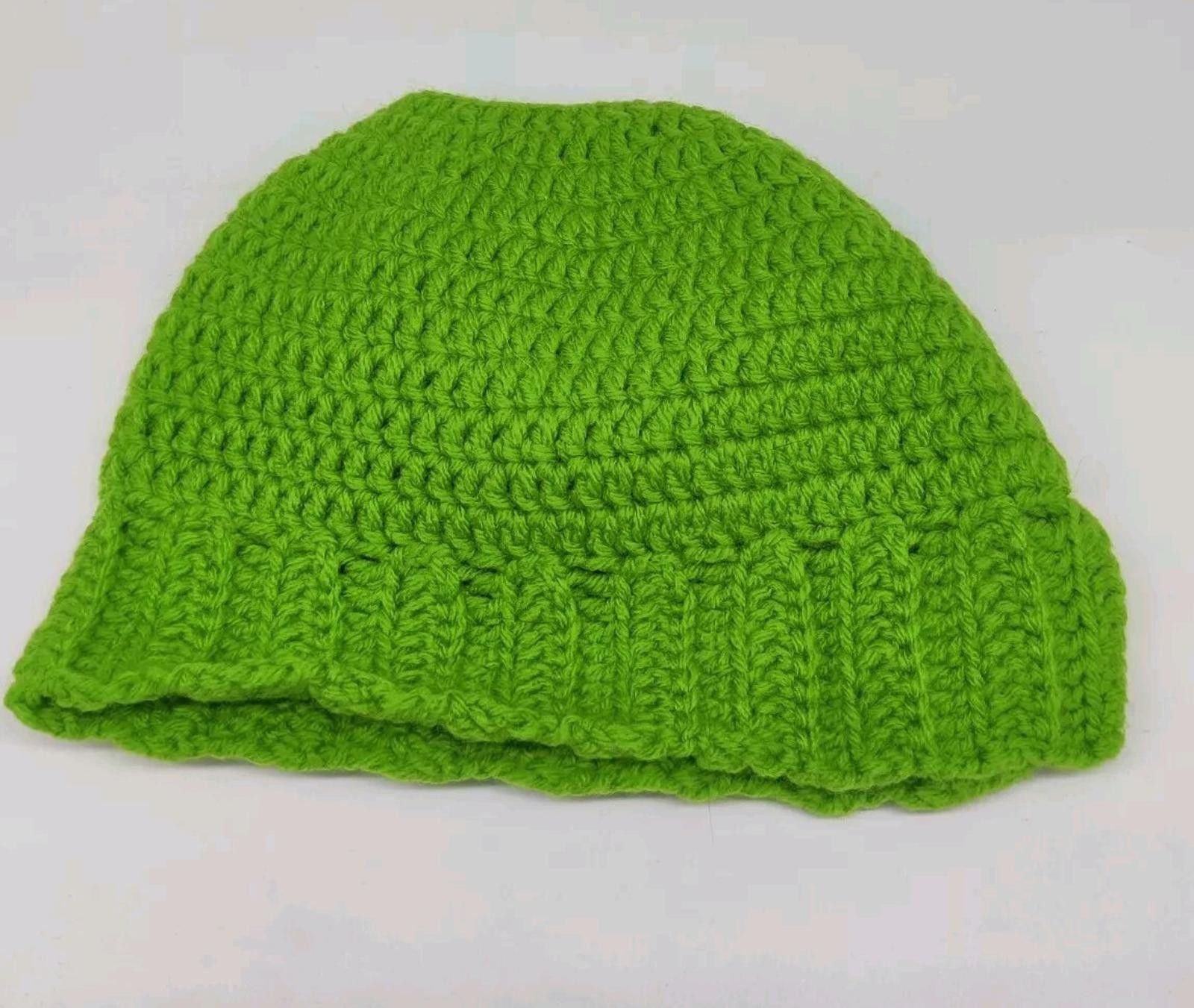 Handmade Handmade Crochet Messy Bun Beanie Hat Adult Green Knit Cap W Size ONE SIZE - 4 Thumbnail