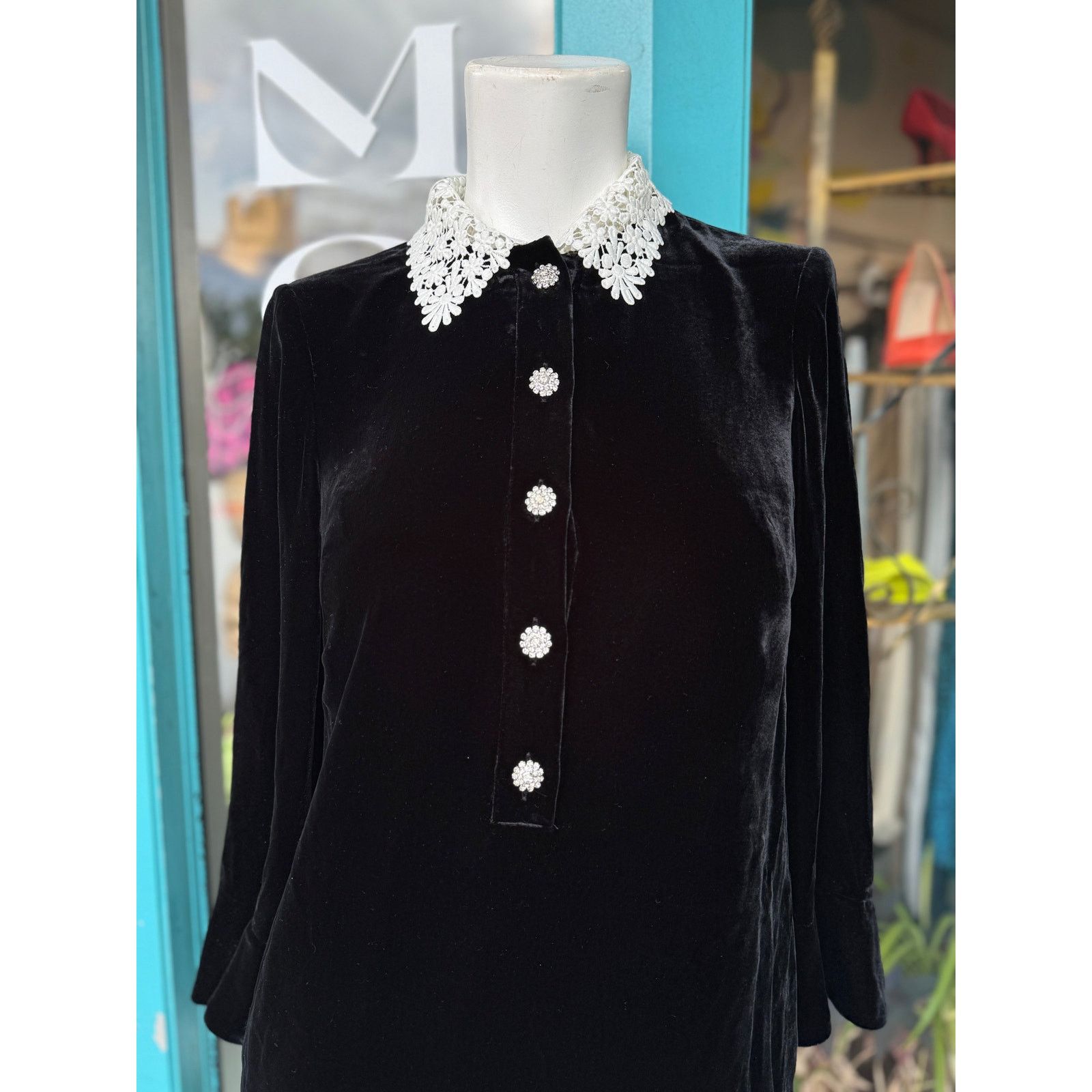 Kate Spade Goth Black Kate Spade Jewel-Button Velvet Shirtdress 00/XS Size XXS / US 00 / IT 34 - 3 Thumbnail