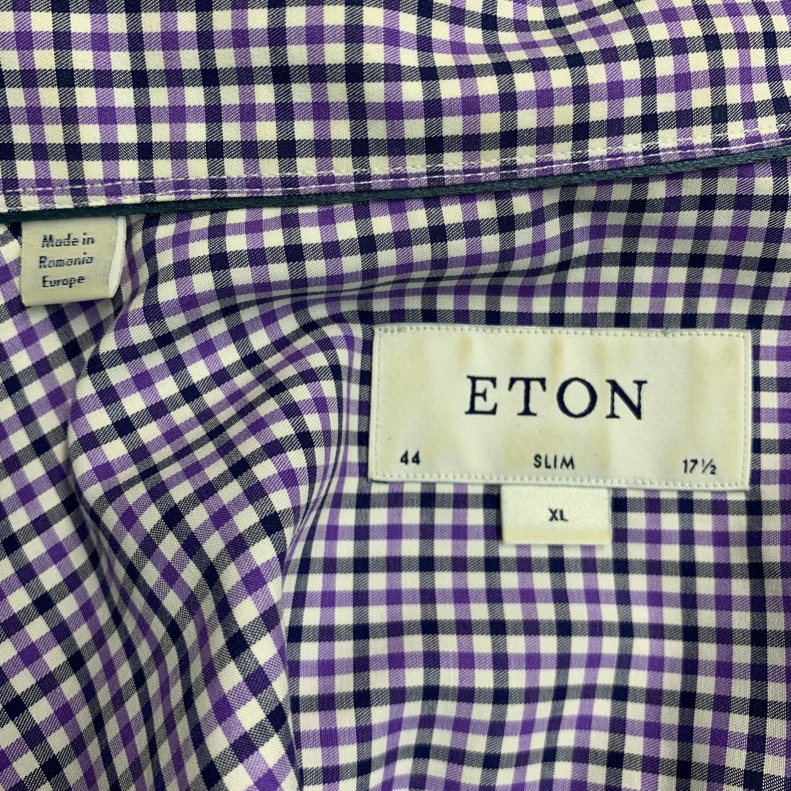 Eton ETON Purple Black White Checkered Cotton Slim Fit Shirt Size US XL / EU 56 / 4 - 5 Thumbnail