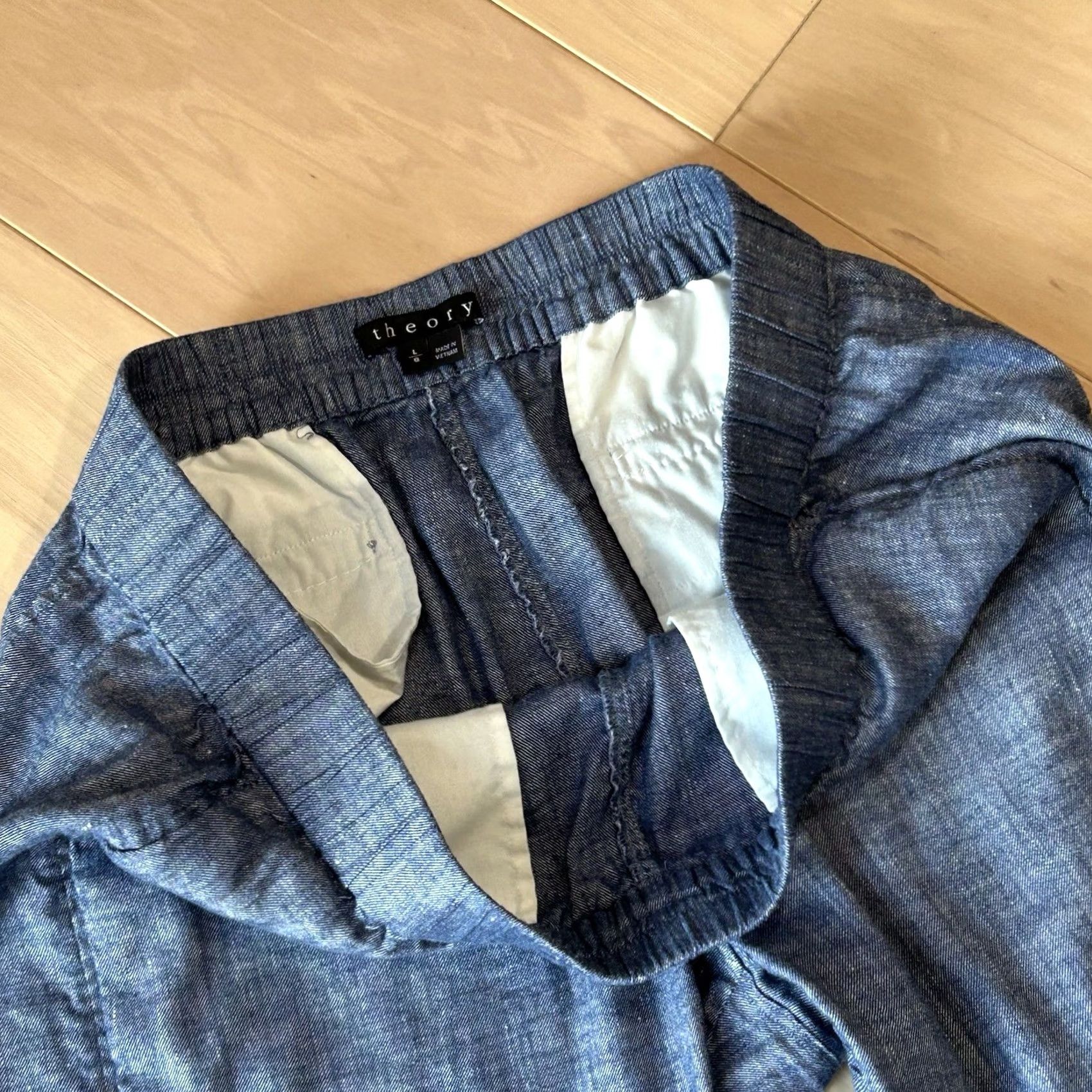 Theory Theory Blue Linen Blend Pants Women’s Large Regular Size L Ankle Stretch Logo Casual Pants Spring Summer Fall | Tapered Leg Women Size 36" / US 14 / IT 50 - 3 Thumbnail