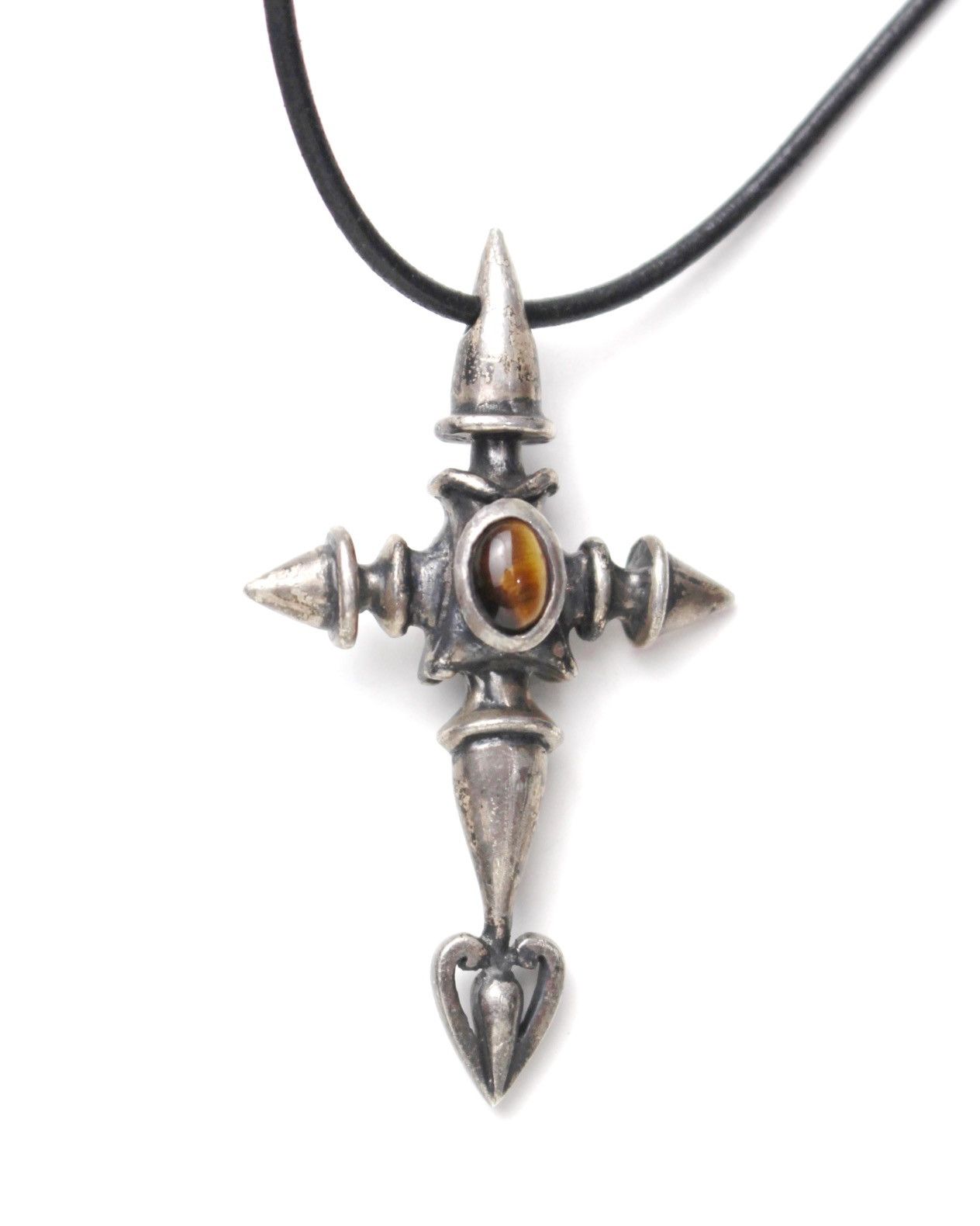 Vintage 2000S JAPANESE HANDMADE SILVER CROSS NECKLACE TIGER’S EYE Size ONE SIZE - 2 Thumbnail