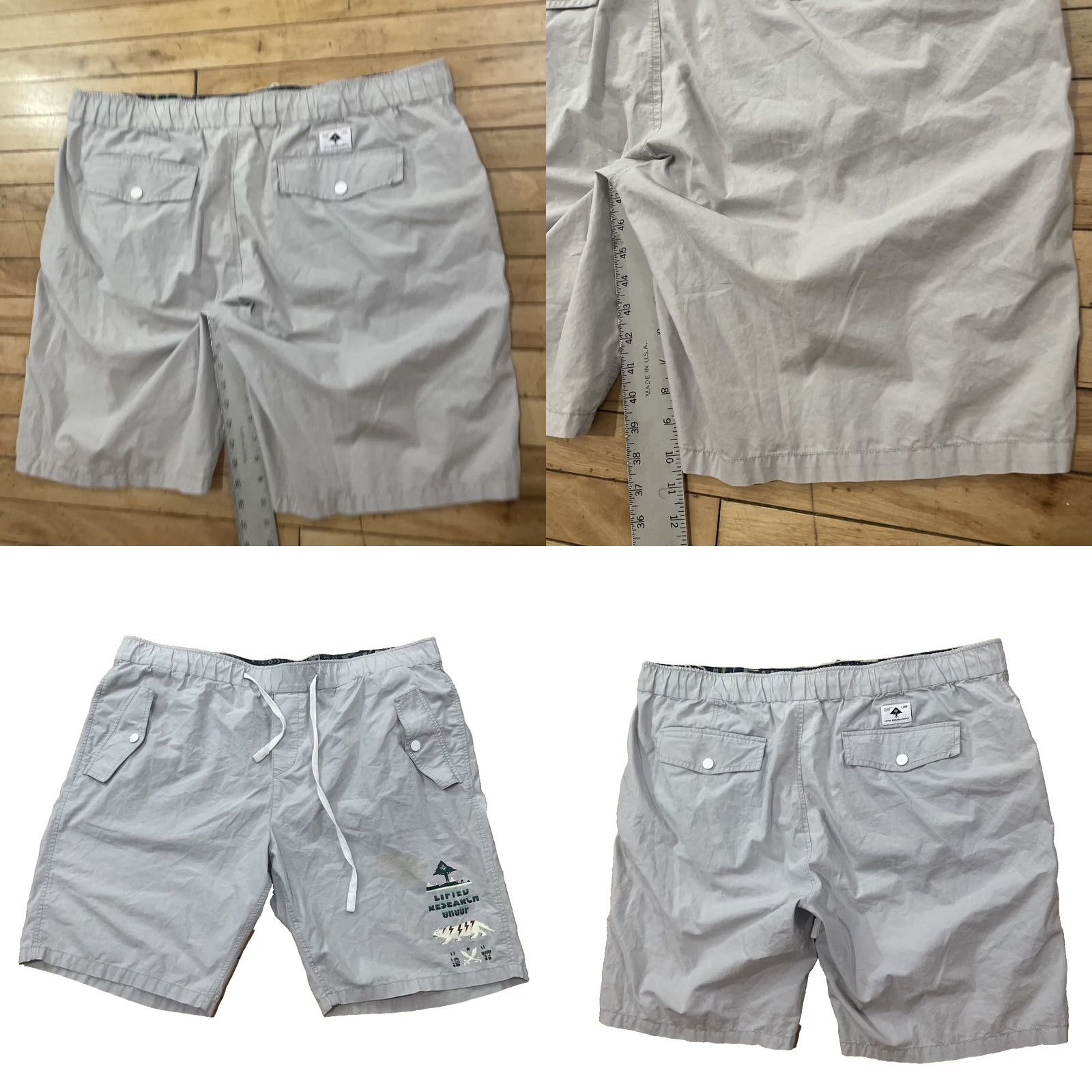 Vintage LRG Cargo Shorts Men 4XL Lifted Research Group Cat Graphic Gray 44x10 Regular Cotton Drawstring Pockets Logo Fashion Casual Streetwear Mens Size US 39 - 9 Thumbnail
