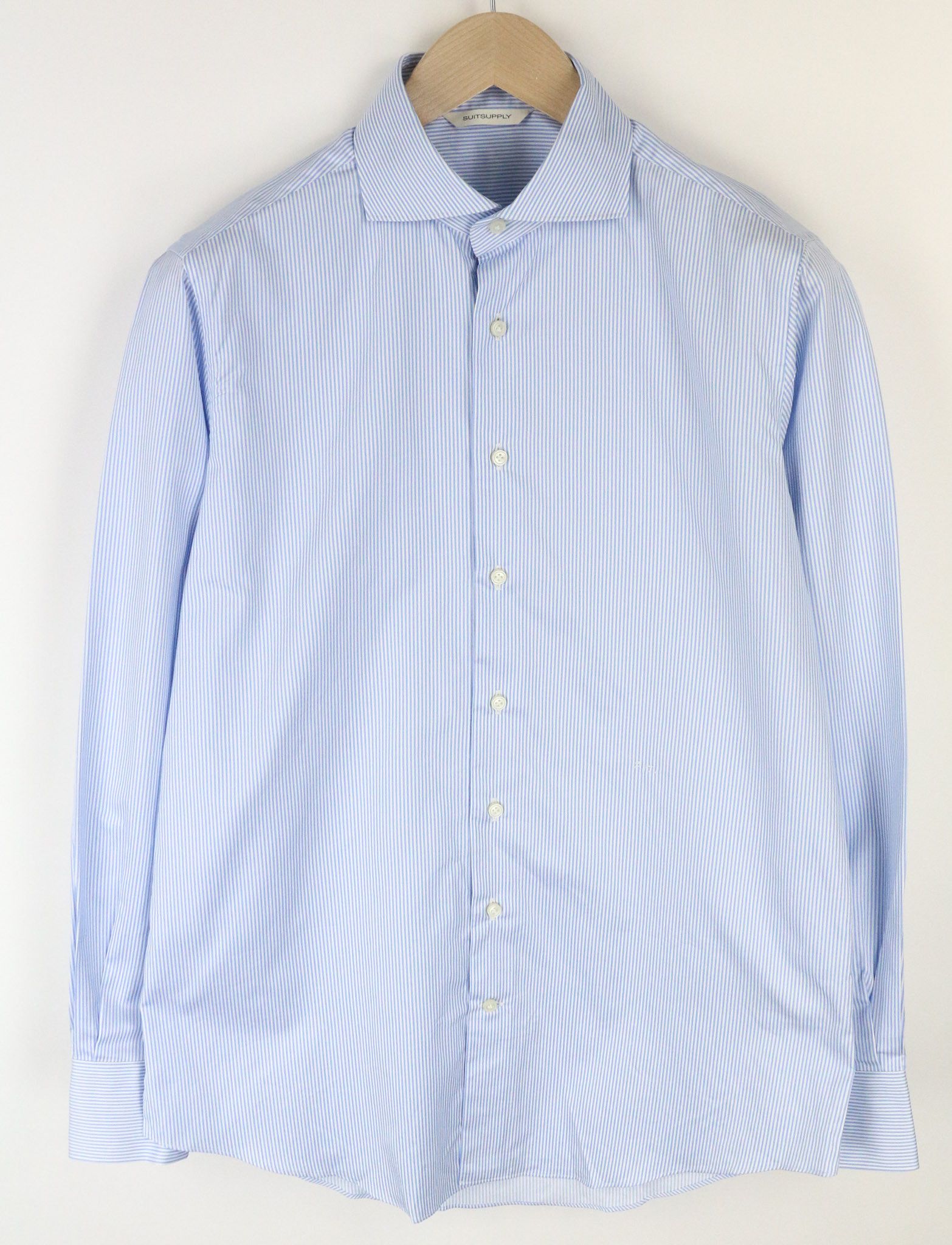Suitsupply ~S Slim Blue Cotton Striped Cutaway 72842 Size US S / EU 44-46 / 1 - 1 Thumbnail