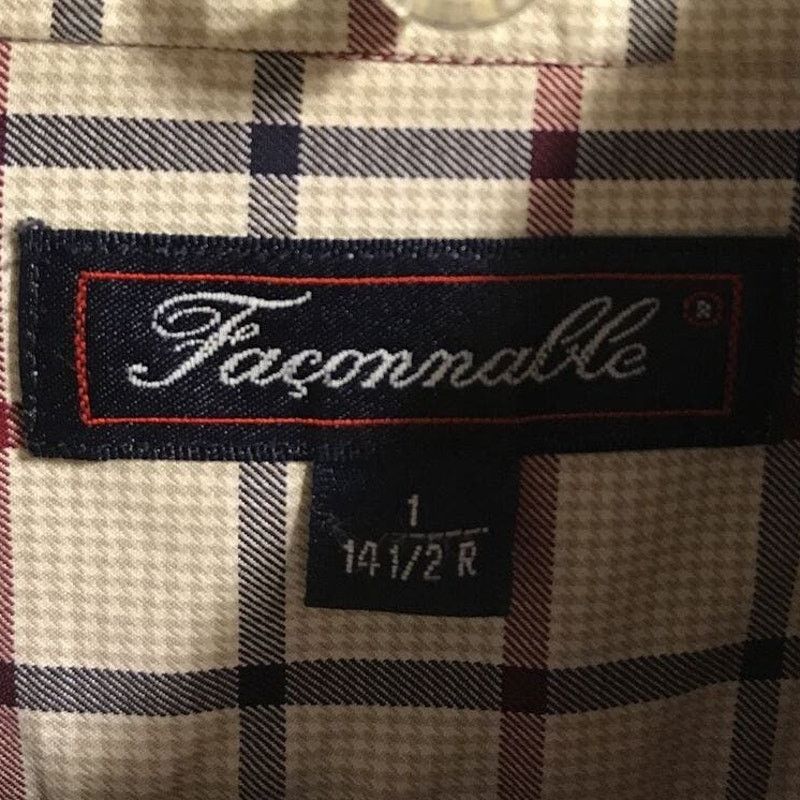 Faconnable Façonnable Men’s 14.5 Beige Red Blue Check LS Cotton Shirt Size US M / EU 48-50 / 2 - 2 Thumbnail
