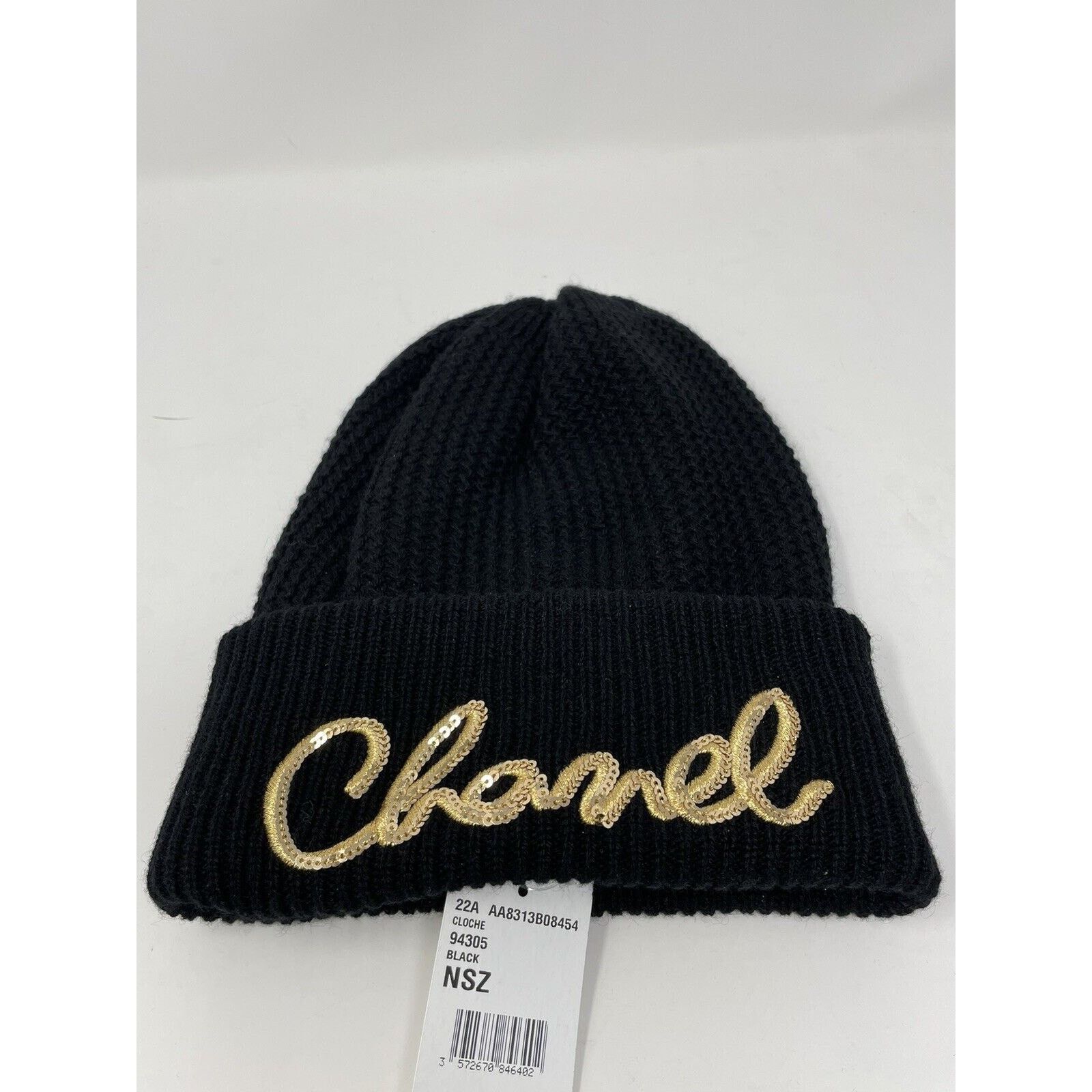 Chanel Chanel Black Cashmere Hat 22A Script Gold Size ONE SIZE - 7 Thumbnail