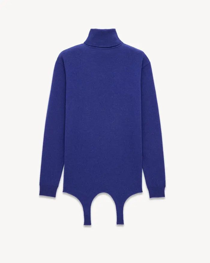 Saint Laurent Paris oc11z0126 806969 Turtleneck Garter Sweater in Cashmere Blue Size XS / US 0-2 / IT 36-38 - 2 Thumbnail