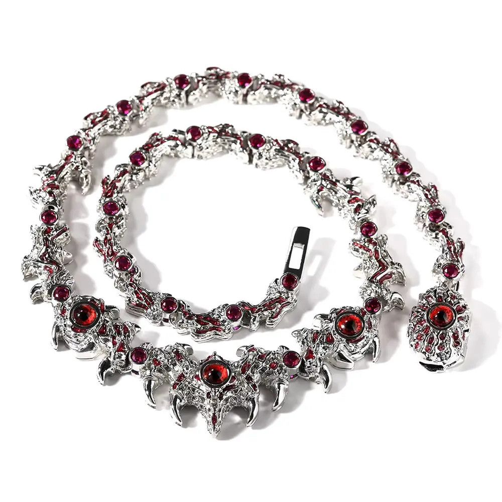 Jewelry Iced Out Silver Color Red Eyes Chain Necklace Size ONE SIZE - 2 Thumbnail