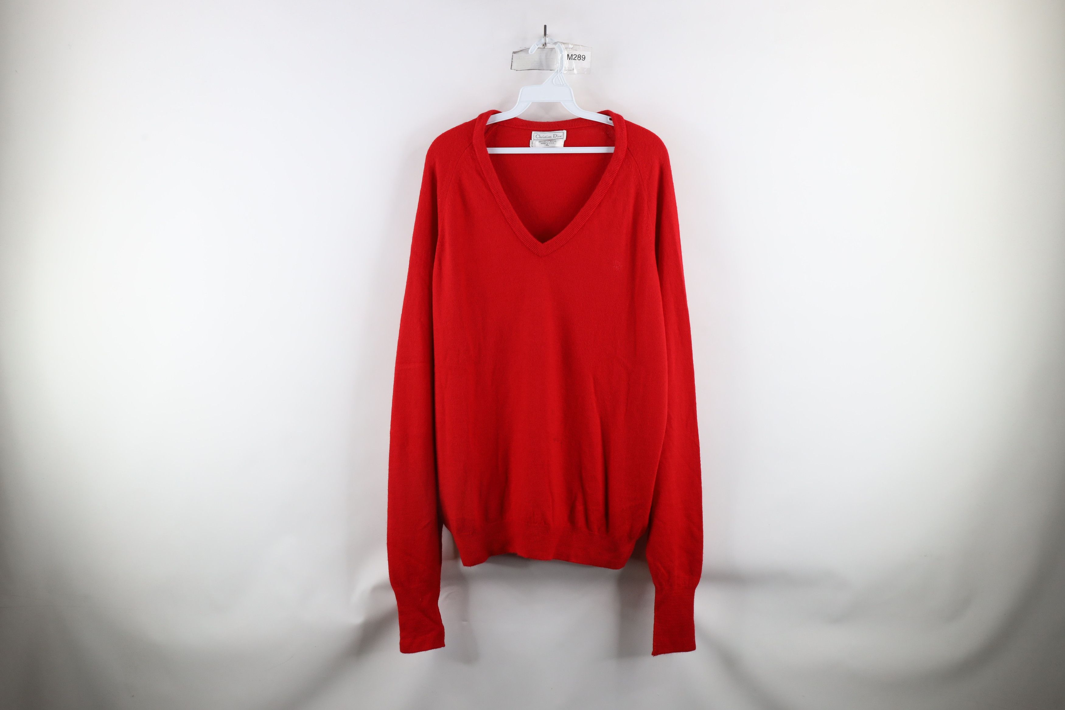 Christian Dior Monsieur × Vintage Vintage 90s Christian Dior Out Knit V-Neck Sweater Red USA Size US XL / EU 56 / 4 - 1 Thumbnail