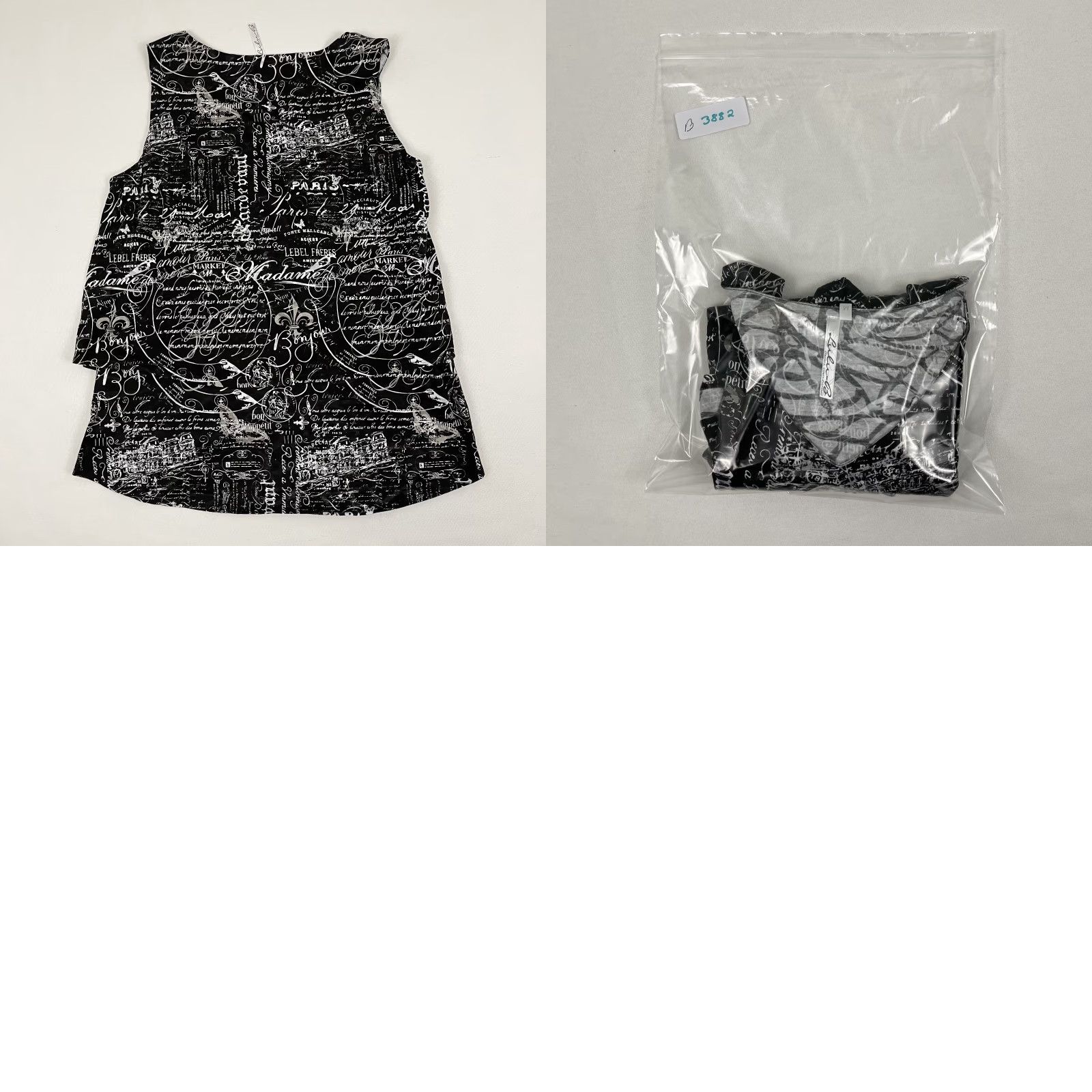 Vintage Lulu B Blouse Womens Medium Black Paris France Print Script Layered V-Neck Shirt Size M / US 6-8 / IT 42-44 - 8 Thumbnail