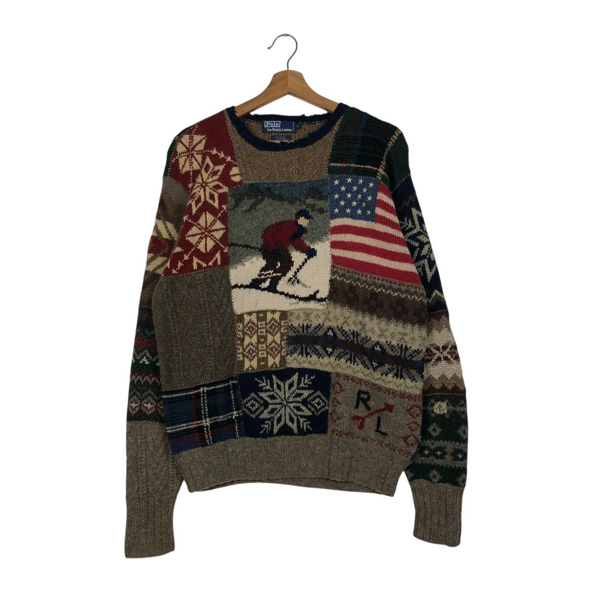 🔥VINTAGE POLO RALPH LAUREN SKI WOOL LINEN HAND KNIT SWEATER