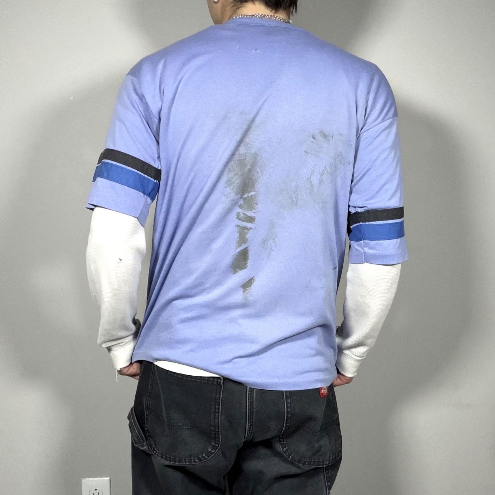 Vintage Vintage Locker Tops Shirt Large Blue Ringer Stripe V-Neck Jersey Athletic Tee Size US L / EU 52-54 / 3 - 2 Thumbnail