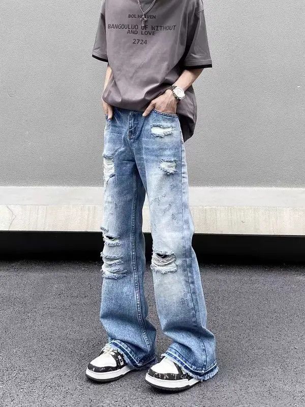 VIBE High street vintage ripped Y2K micro flare baggy jeans Size US 32 / EU 48 - 7 Thumbnail