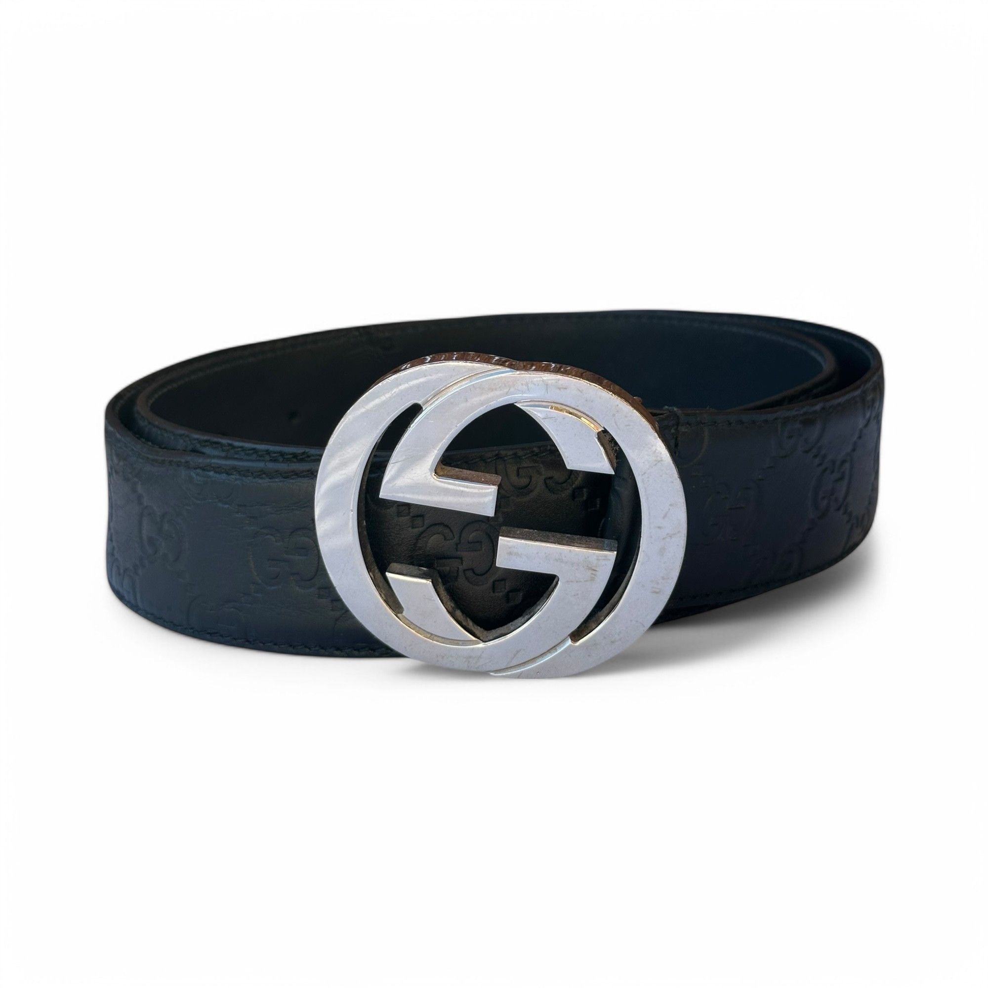 Gucci Gucci Belt Guccissima GG Monogram Black Leather Interlocking Size 34 - 1 Thumbnail