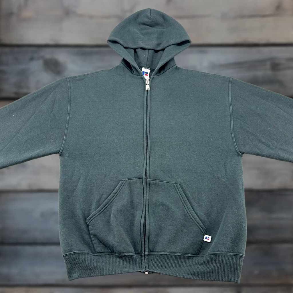 Russell Athletic VINTAGE Russell Athletic Hoodie Mens L Green Full Zip Hooded Cotton Blend Fleece Logo Zipper 90s Size US L / EU 52-54 / 3 - 1 Thumbnail