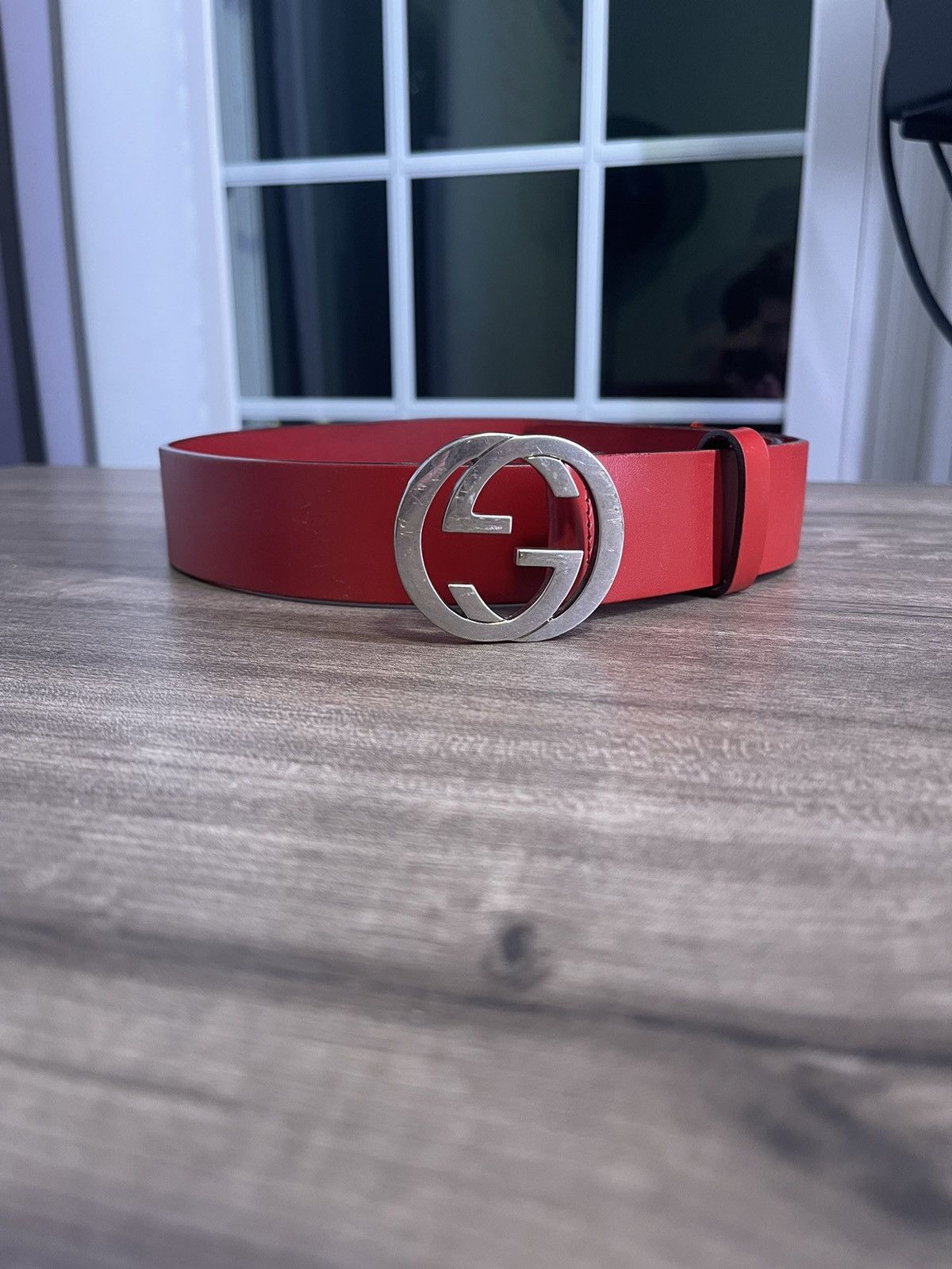 All red gucci belt with red buckle clearance
