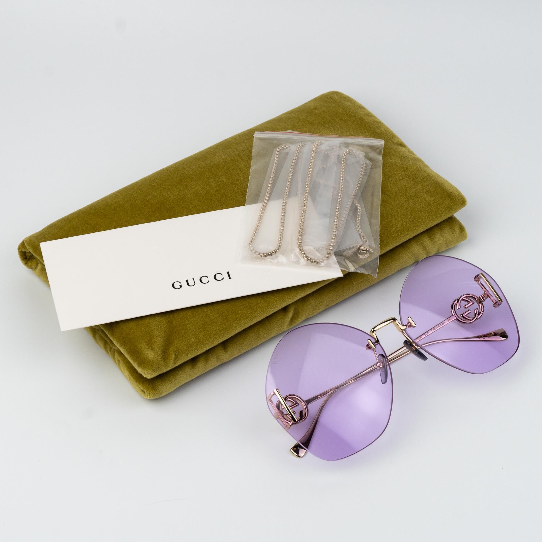 Gucci Gucci Women Sunglasses Gold Chain Violet Round GG1203S 001 Size ONE SIZE - 9 Thumbnail