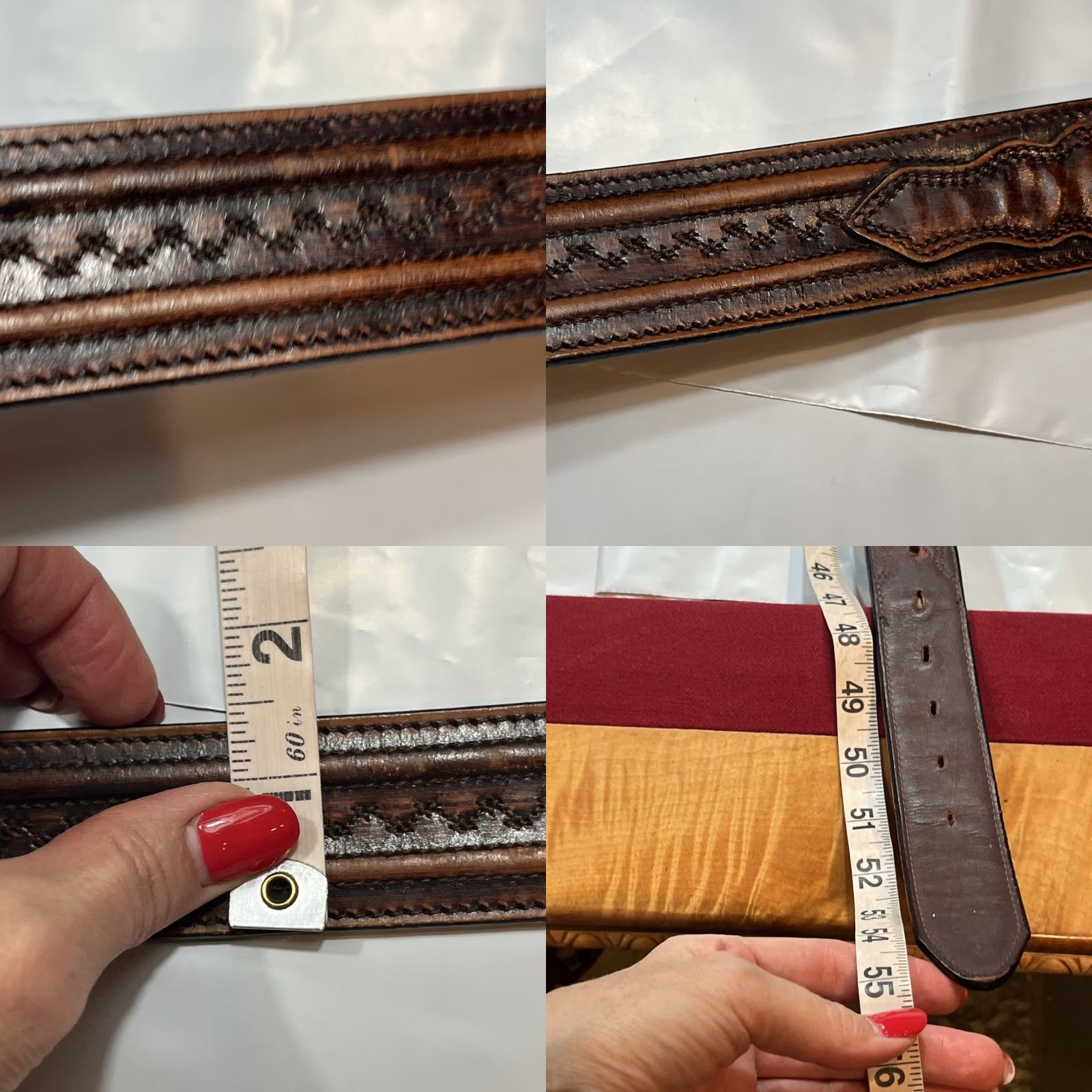 Vintage VINTAGE Leegin Leather Belt 1.5” Wide Removable Buckle Brown 46-51” Mens Belt, Western, Heavy Duty, USA - Large Size Size ONE SIZE - 8 Thumbnail