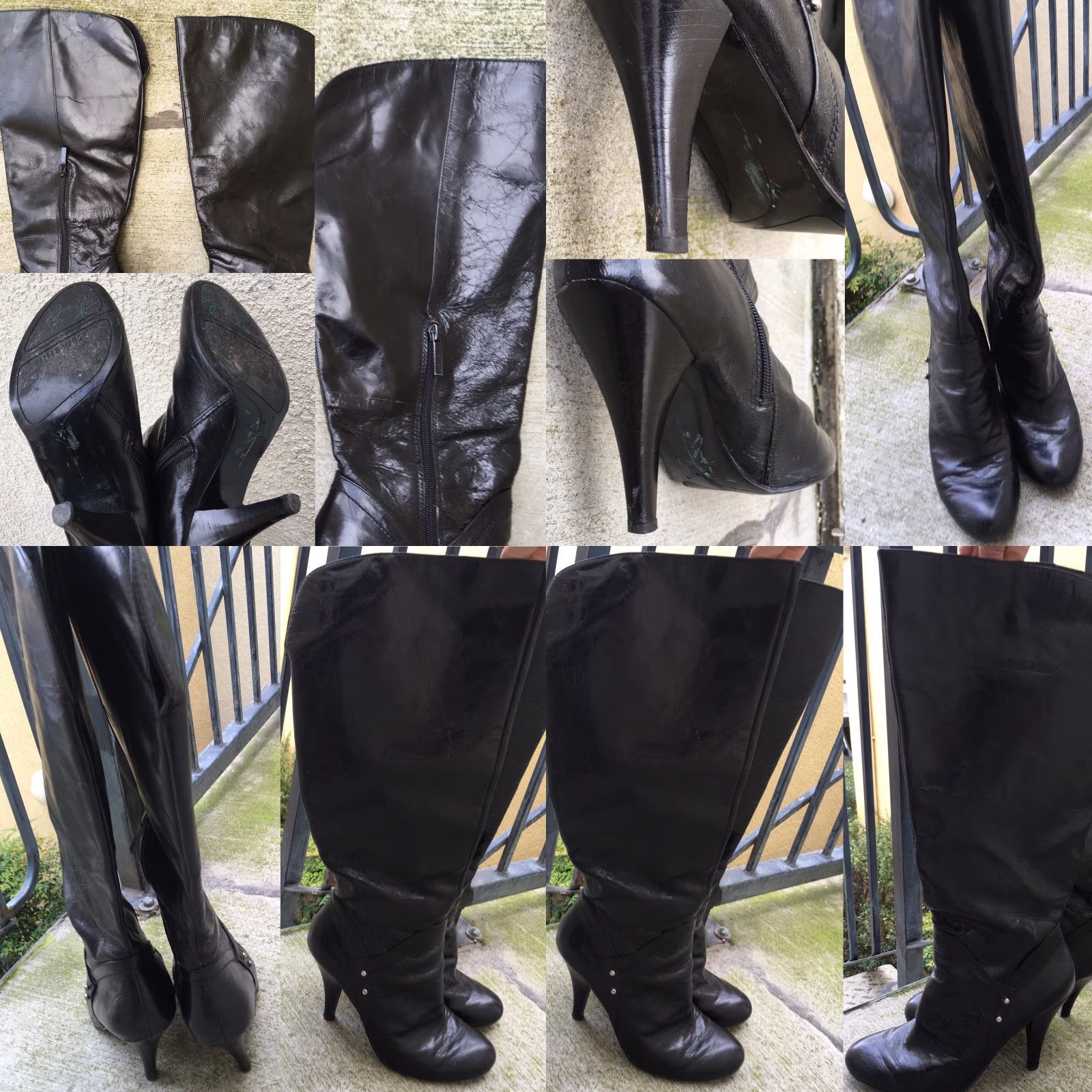 Nine West VINTAGE Nine West Black Leather Distressed Knee High Boots M Size US 8 / IT 38 - 8 Thumbnail