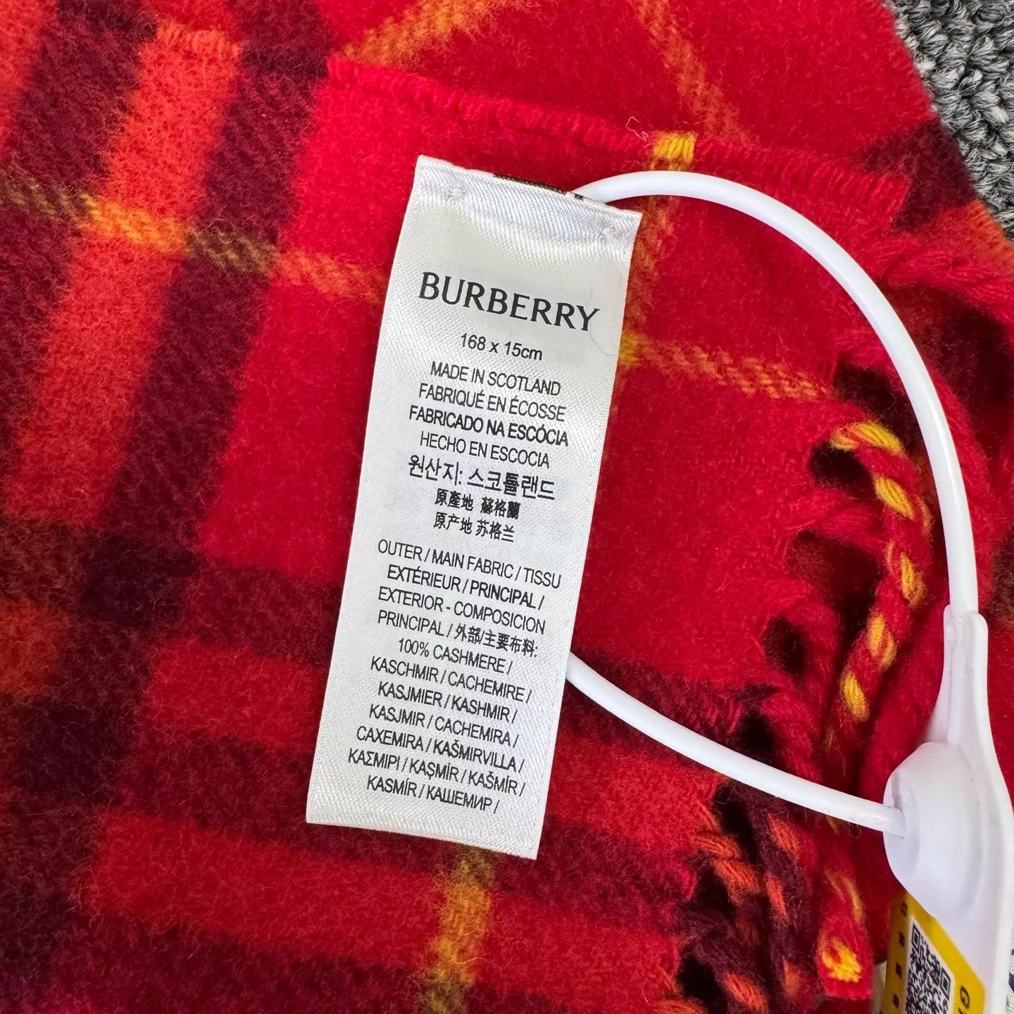 Burberry Burberry 26 Red Colorblock Check Cashmere Scarf 99New Size ONE SIZE - 5 Thumbnail