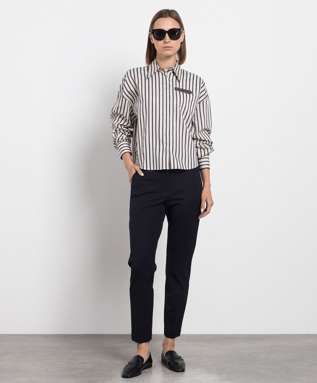 Brunello Cucinelli o1y0725 Striped Shirt in Ivory/Black Size XXS / US 00 / IT 34 - 5 Thumbnail