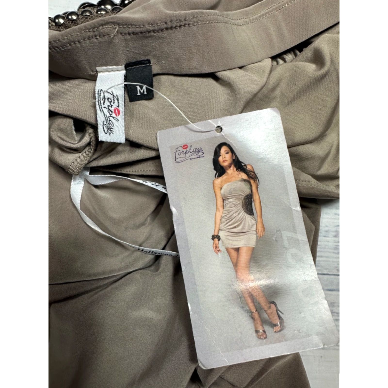 Vintage Forplay Womens Strapless Mini Dress Beaded Beige Size M Short - New Size M / US 6-8 / IT 42-44 - 7 Thumbnail