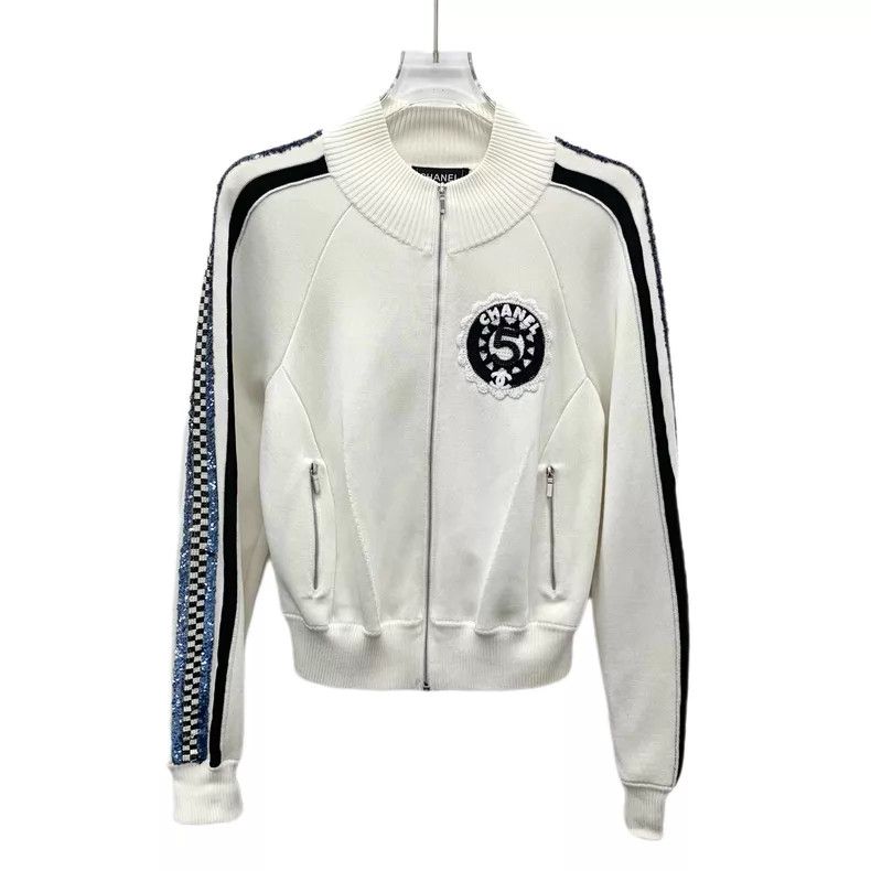 Chanel Chanel White logo sequin embroidery stand-up collar zipper Size XS / US 0-2 / IT 36-38 - 1 Thumbnail