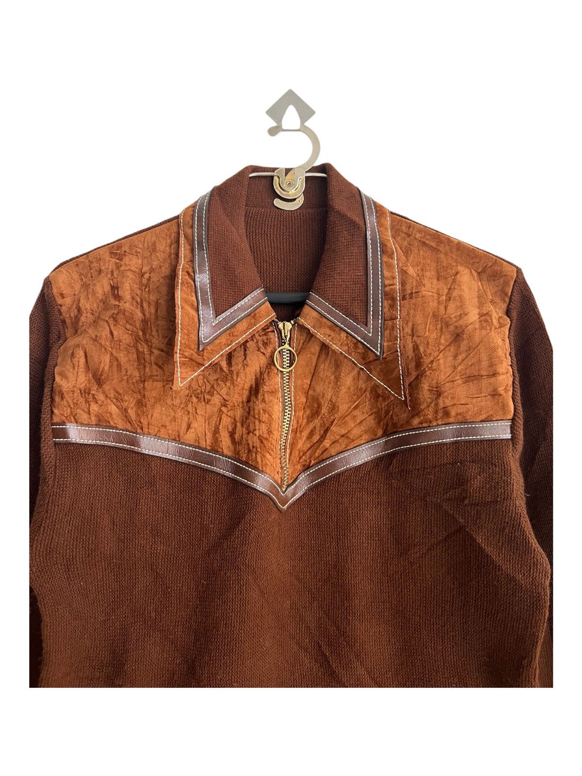 Genuine Leather Vintage 1960s/70s Hybrid Wool Leather Quarter Zip Sweater Size US S / EU 44-46 / 1 - 3 Thumbnail