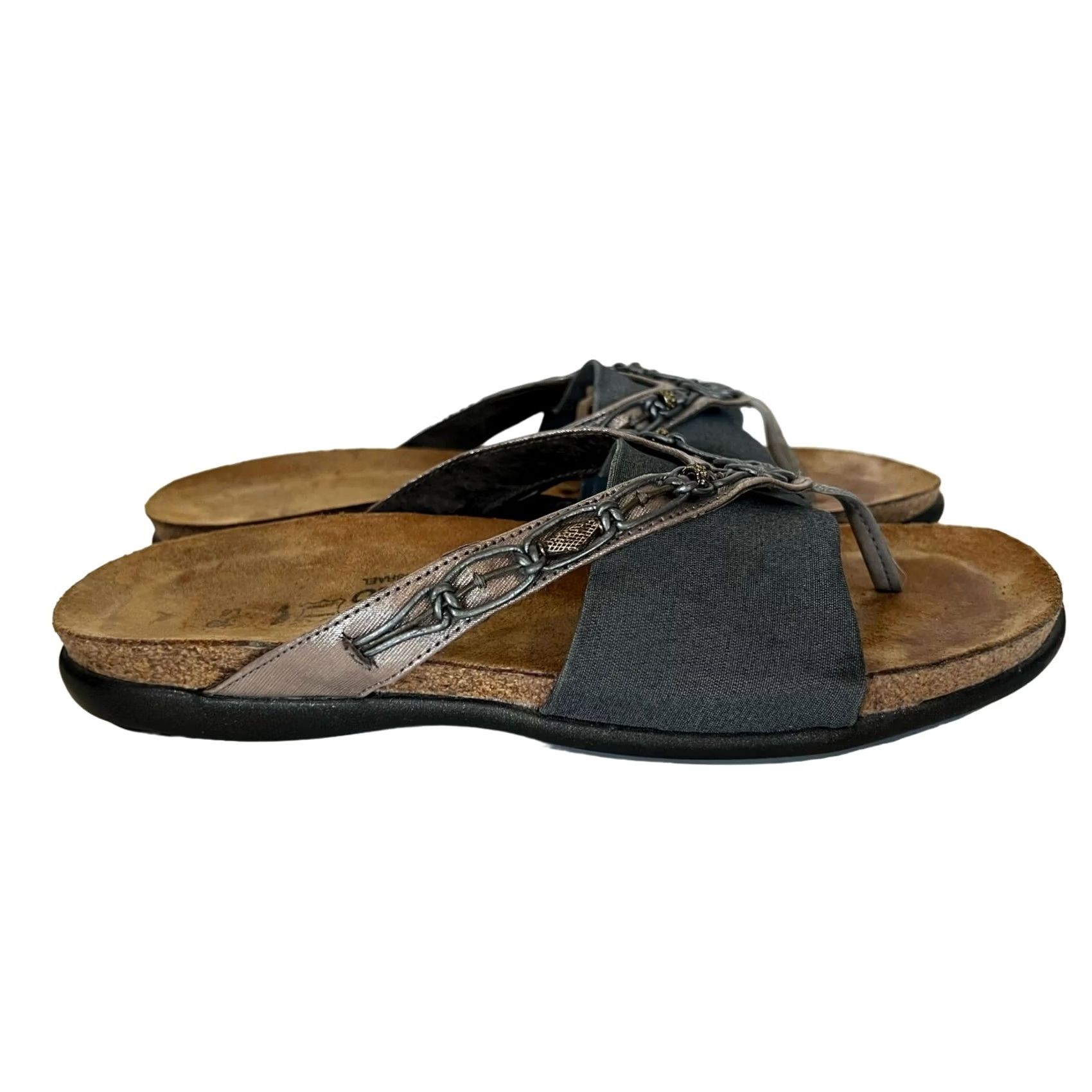 Vintage Naot Jennifer Sandal Gray Silver Leather Flip Flop Thong Flat Womens 39 US 8/8.5 Size US 8 / IT 38 - 2 Thumbnail