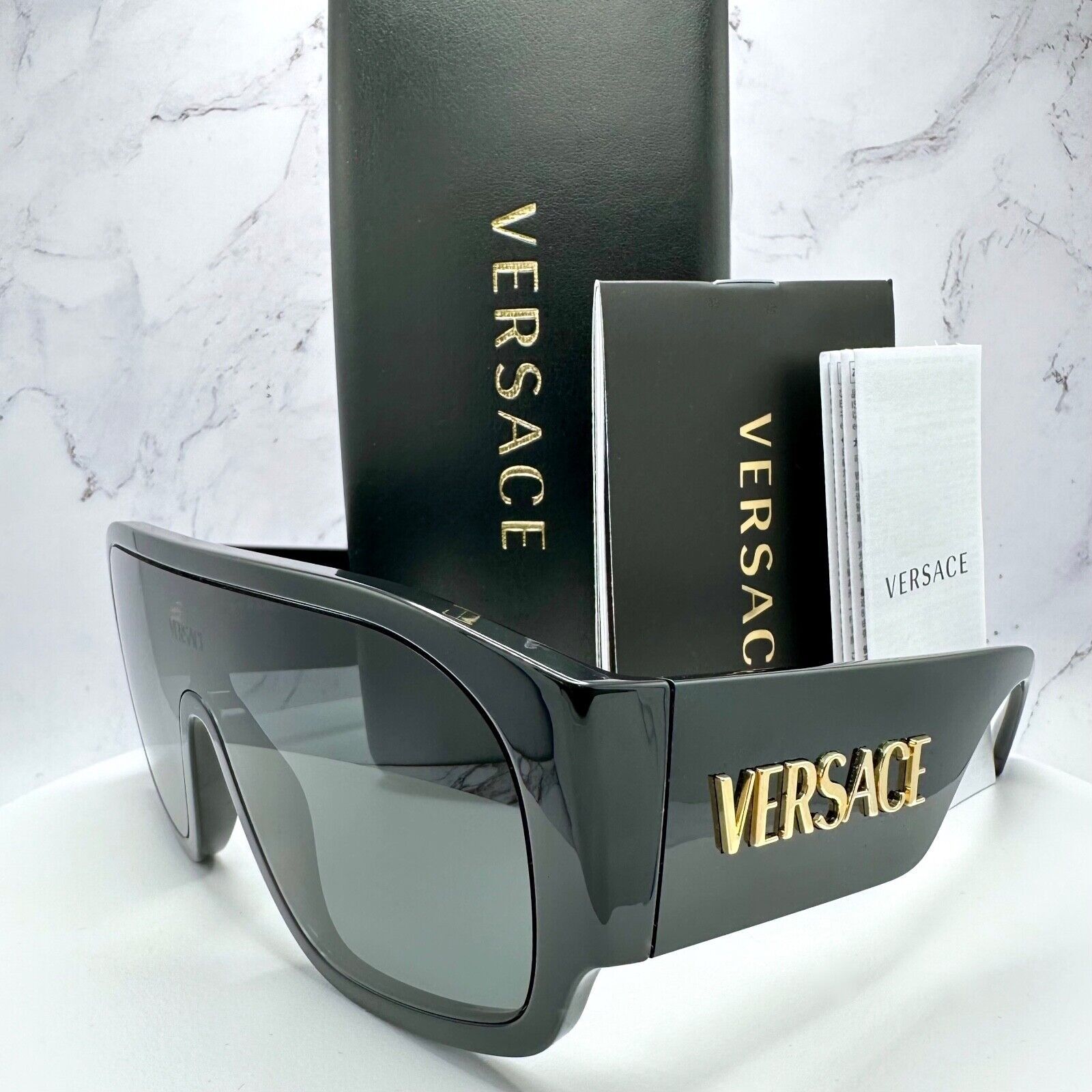 Versace New VERSACE Sunglasses Black Aviator Wrap Shield Runway Gold Size ONE SIZE - 20 Thumbnail