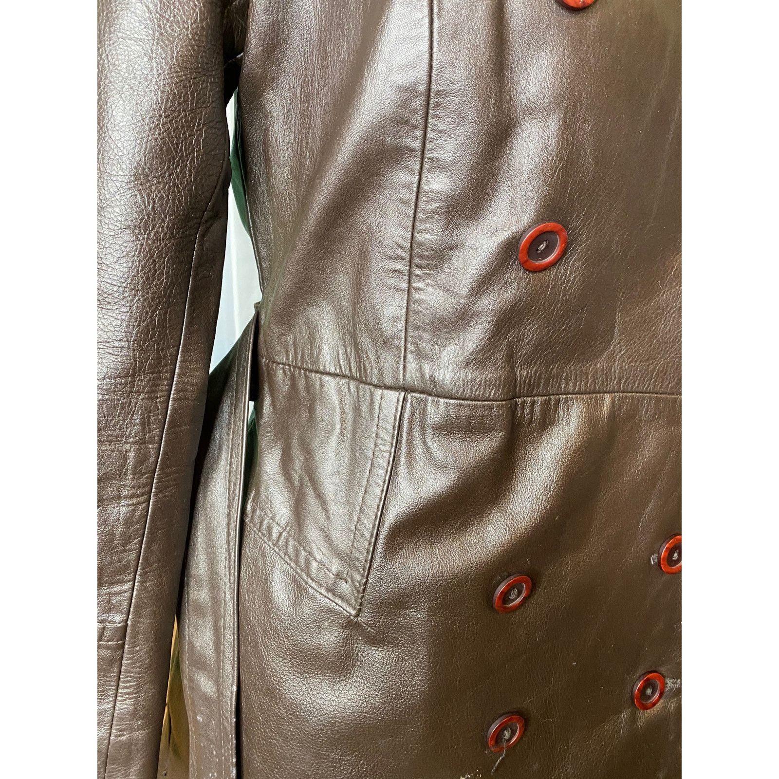Vintage leather trench coat brown double breasted Vintage 1970s sz 7 Size S / US 4 / IT 40 - 11 Thumbnail