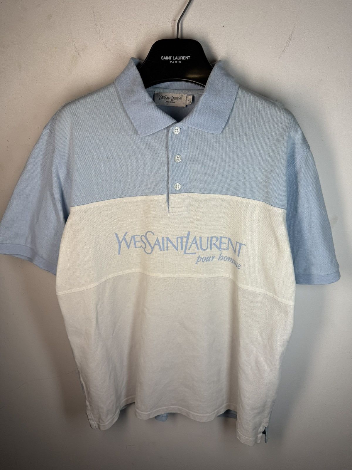Yves Saint Laurent White/Blue YSL Polo Big Logo YSL Shirt Size US M / EU 48-50 / 2 - 9 Thumbnail