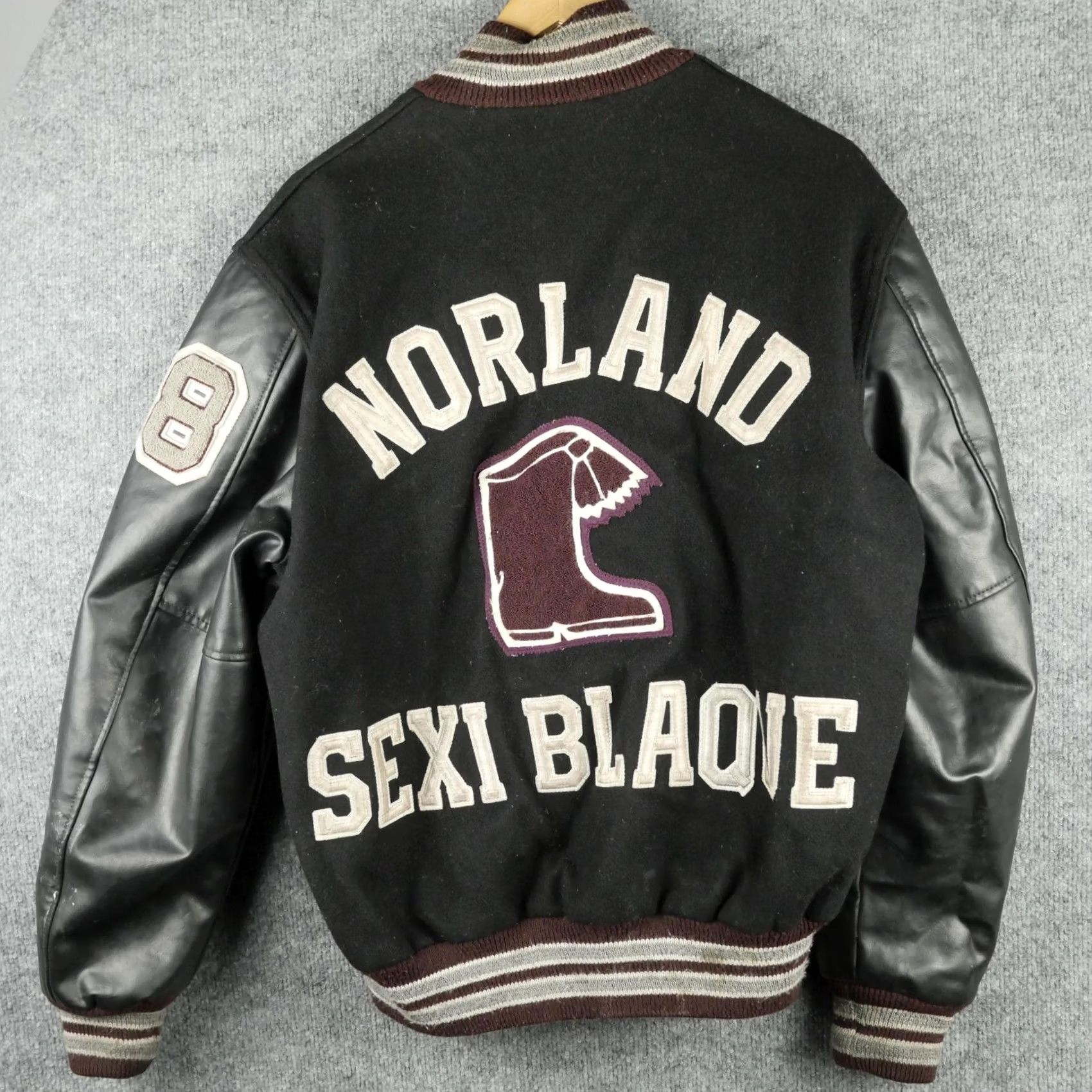 Vintage Neff Varsity Jacket Womens M Black Wool Leather Norland 08 Letterman School Embroidered Logo Pockets Snap Front Size M / US 6-8 / IT 42-44 - 3 Thumbnail