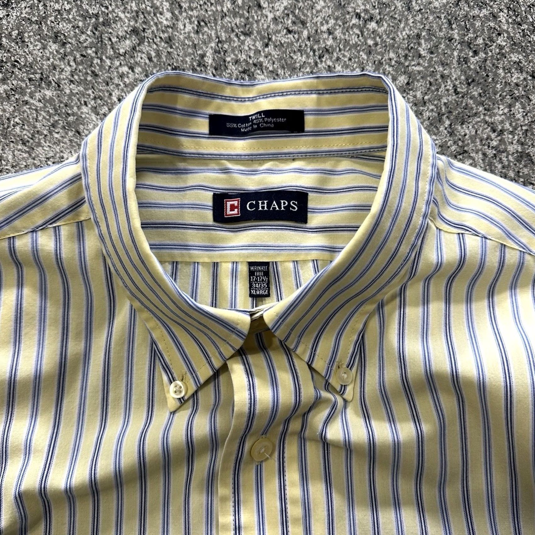 Chaps Chaps Shirt Mens XL Long Sleeve Button-Down Twill Yellow Blue Stripe Size US XL / EU 56 / 4 - 3 Thumbnail