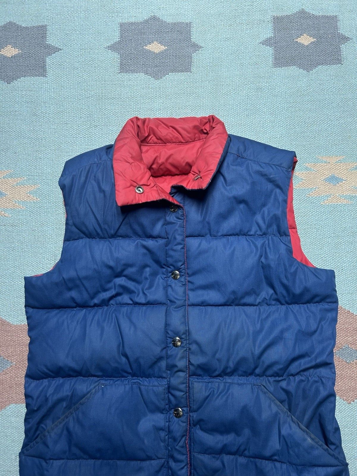 Vintage 80s down filled puffer vest jacket poly cotton reversible M Size US M / EU 48-50 / 2 - 6 Thumbnail