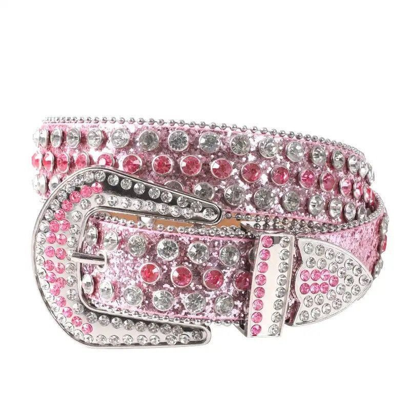 Leather PU Leather Strap with diamond Belts Size ONE SIZE - 3 Thumbnail