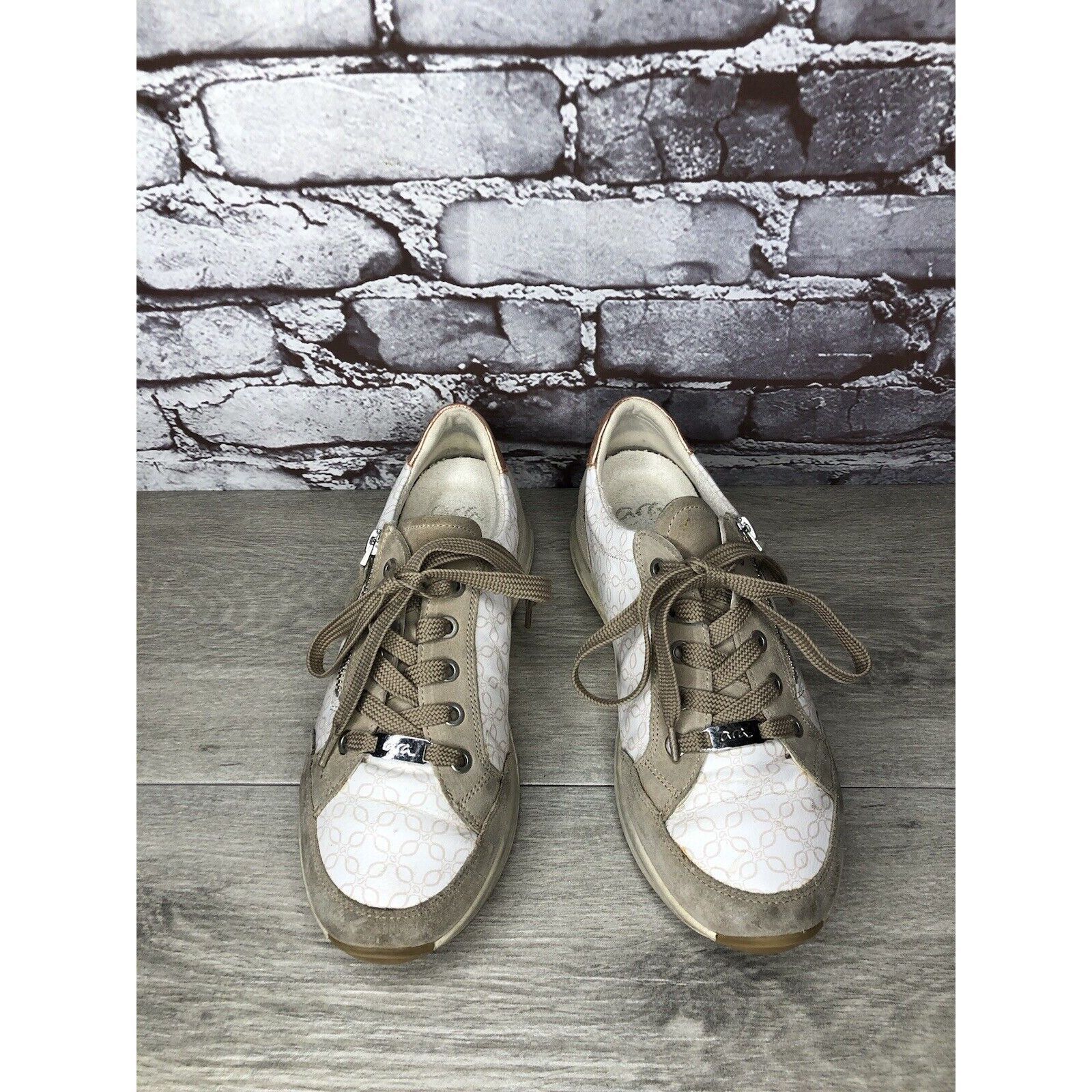Other Ara Osaka White Leather Grey Suede Lace Up Sand Sneakers Wom Size US 7.5 / IT 37.5 - 2 Thumbnail